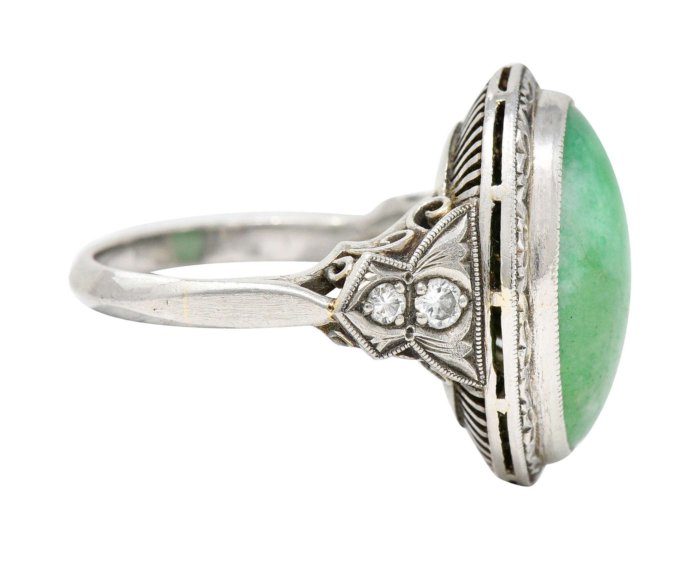 Art Deco Jade Diamond Platinum Cabochon RingRing - Wilson's Estate Jewelry