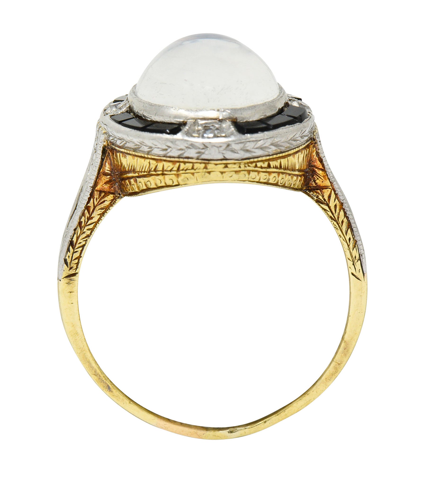 Edwardian Moonstone Onyx Diamond Platinum-Topped 14 Karat Gold RingRing - Wilson's Estate Jewelry