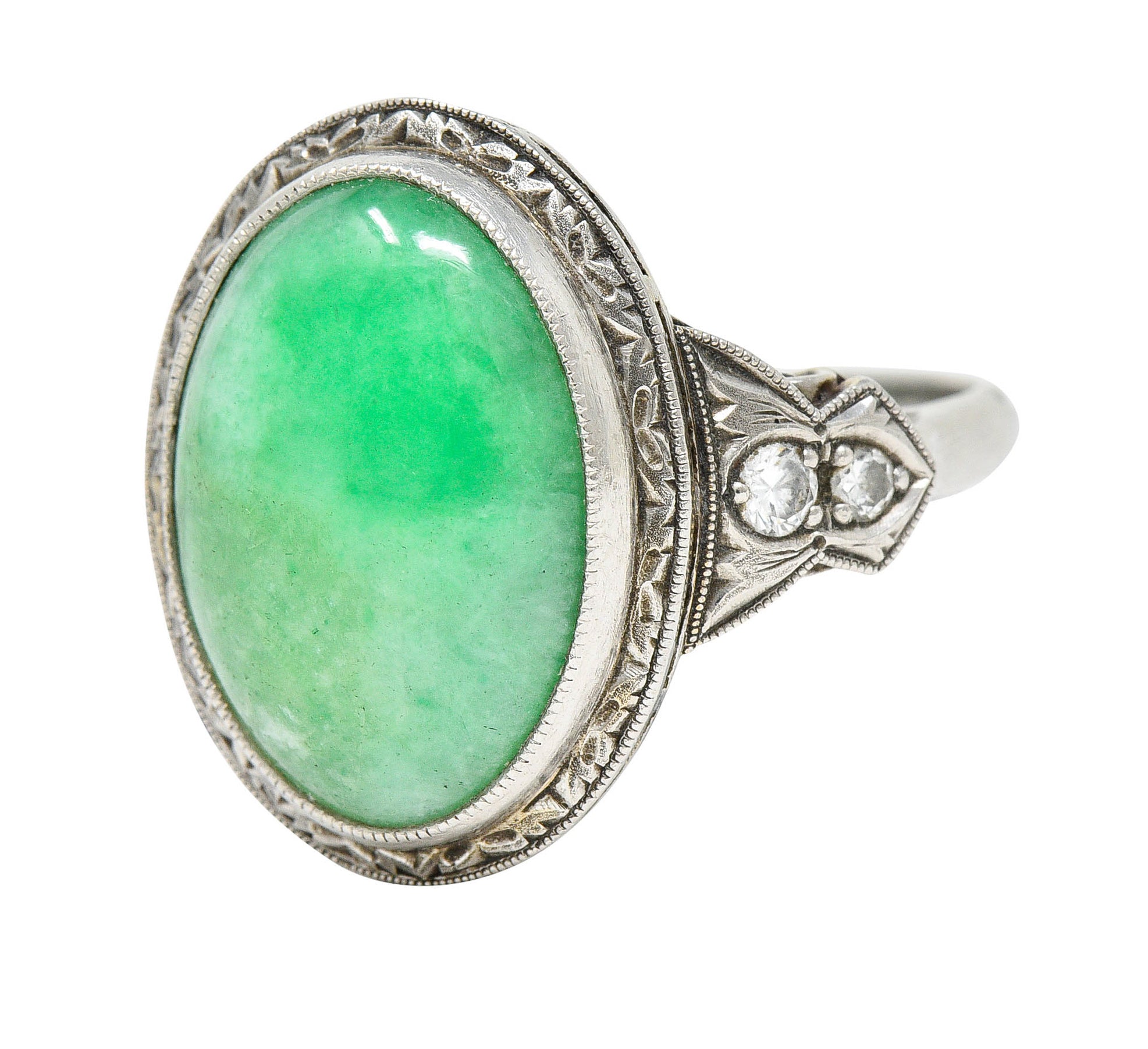 Art Deco Jade Diamond Platinum Cabochon RingRing - Wilson's Estate Jewelry