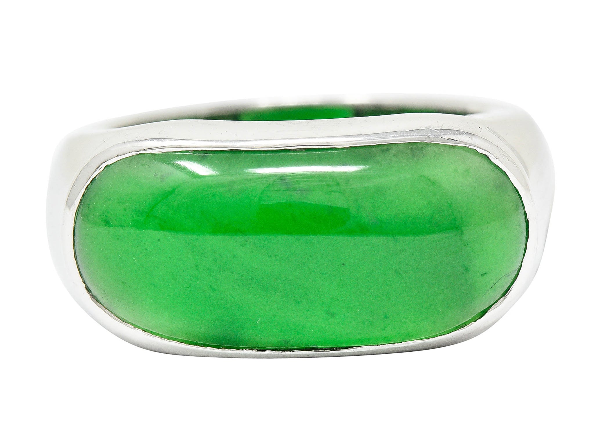 Vintage Jadeite Jade Platinum Unisex Band Ring GIARing - Wilson's Estate Jewelry