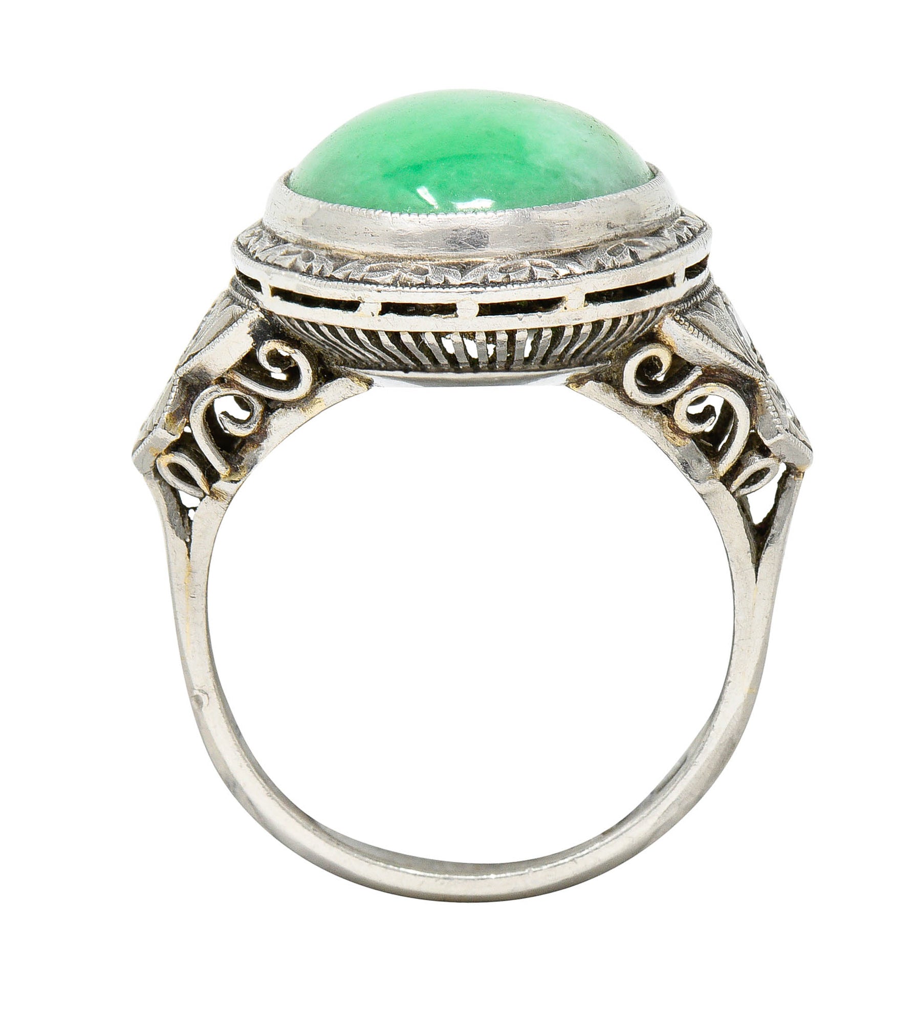 Art Deco Jade Diamond Platinum Cabochon RingRing - Wilson's Estate Jewelry