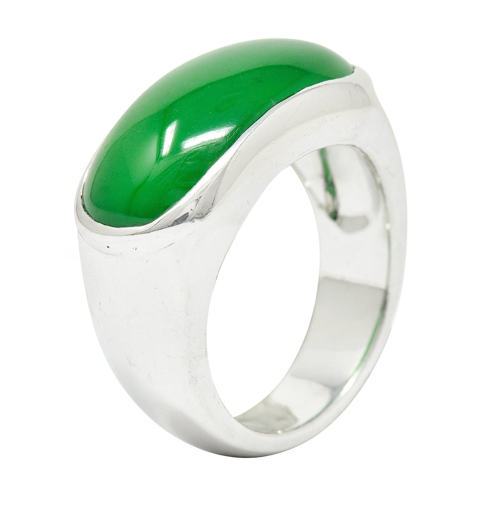 Vintage Jadeite Jade Platinum Unisex Band Ring GIARing - Wilson's Estate Jewelry