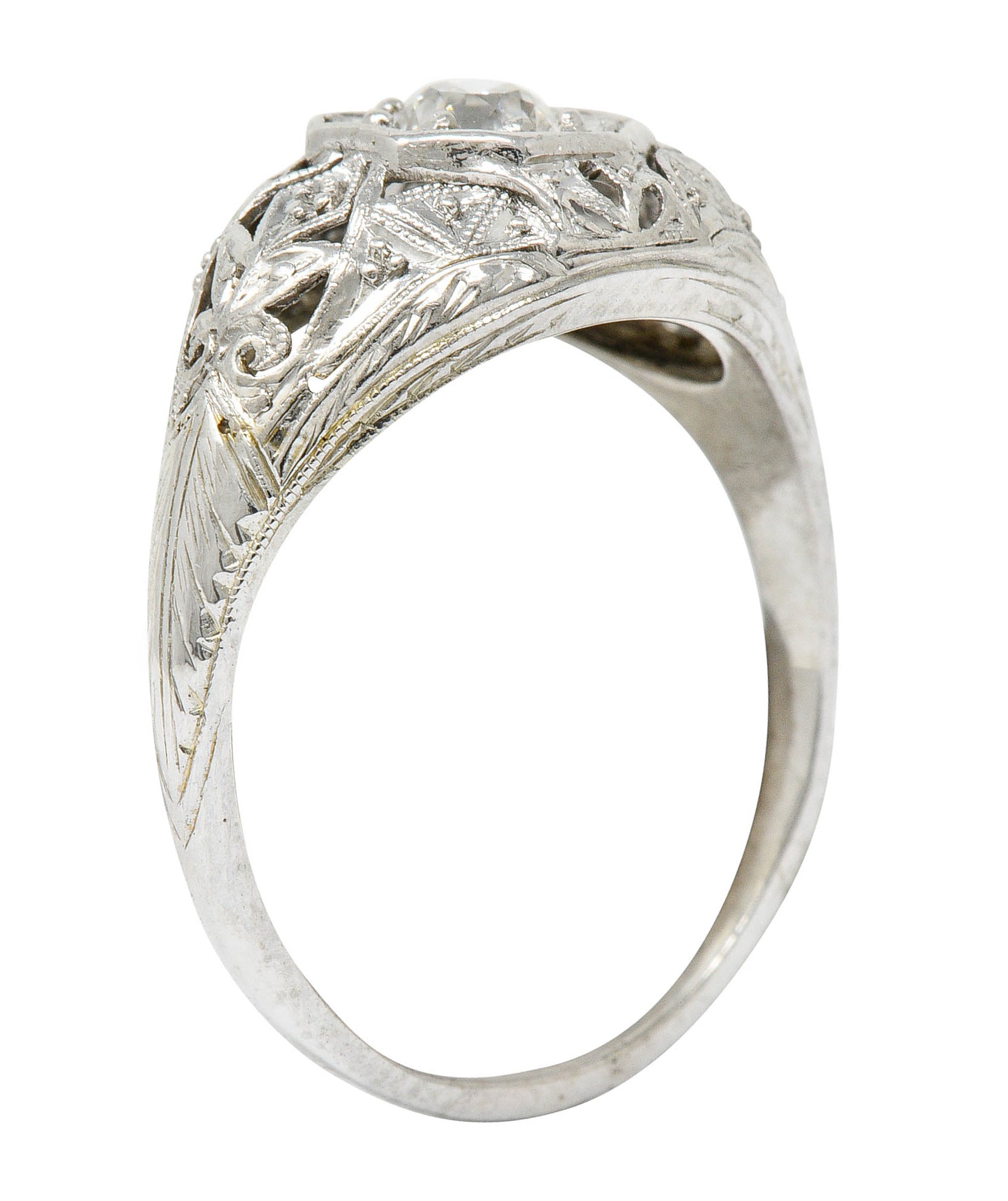 Early Art Deco 0.34 CTW Diamond Platinum-Topped 18 Karat White Gold Foliate Engagement RingRing - Wilson's Estate Jewelry