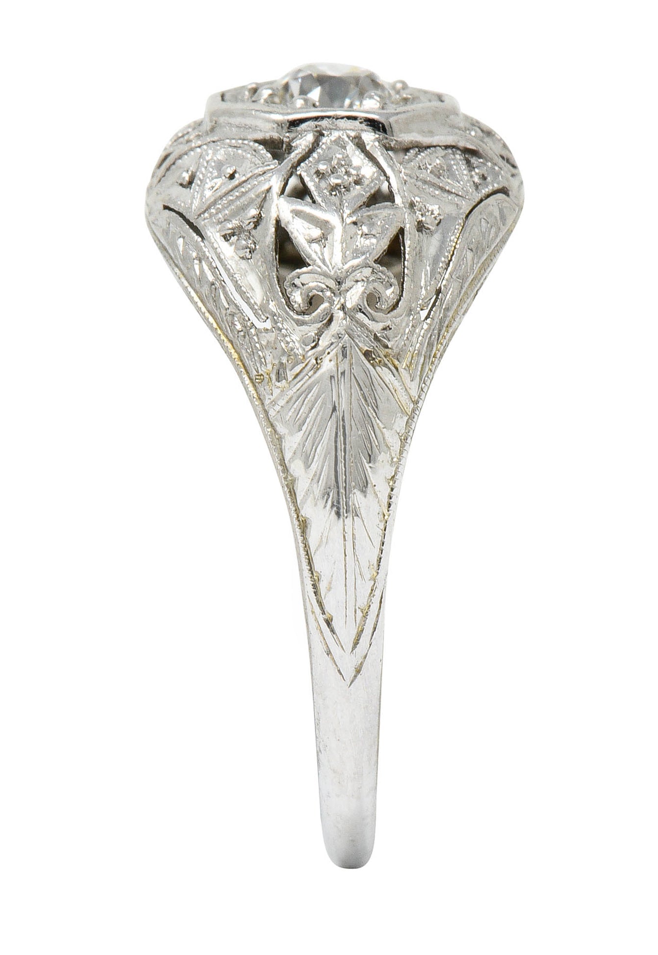 Early Art Deco 0.34 CTW Diamond Platinum-Topped 18 Karat White Gold Foliate Engagement RingRing - Wilson's Estate Jewelry