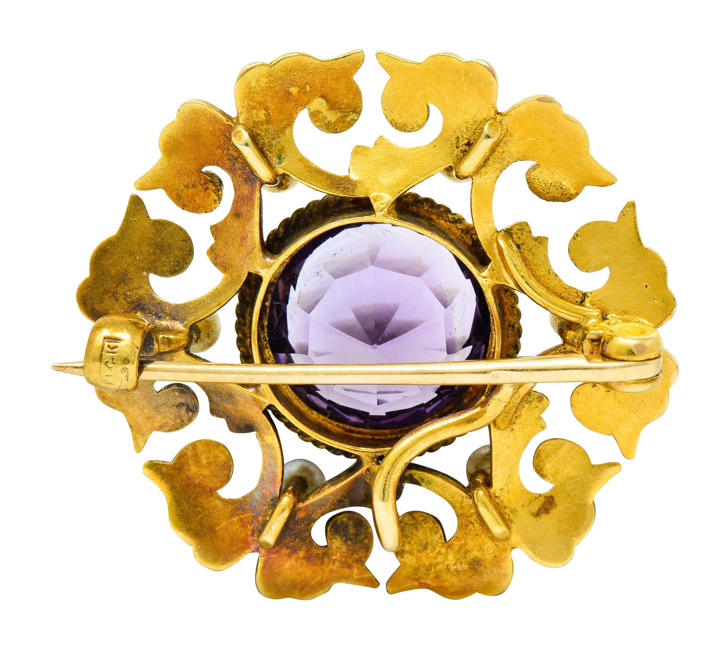 Art Nouveau Amethyst Pearl 14 Karat Gold Watch Pin BroochBrooch - Wilson's Estate Jewelry