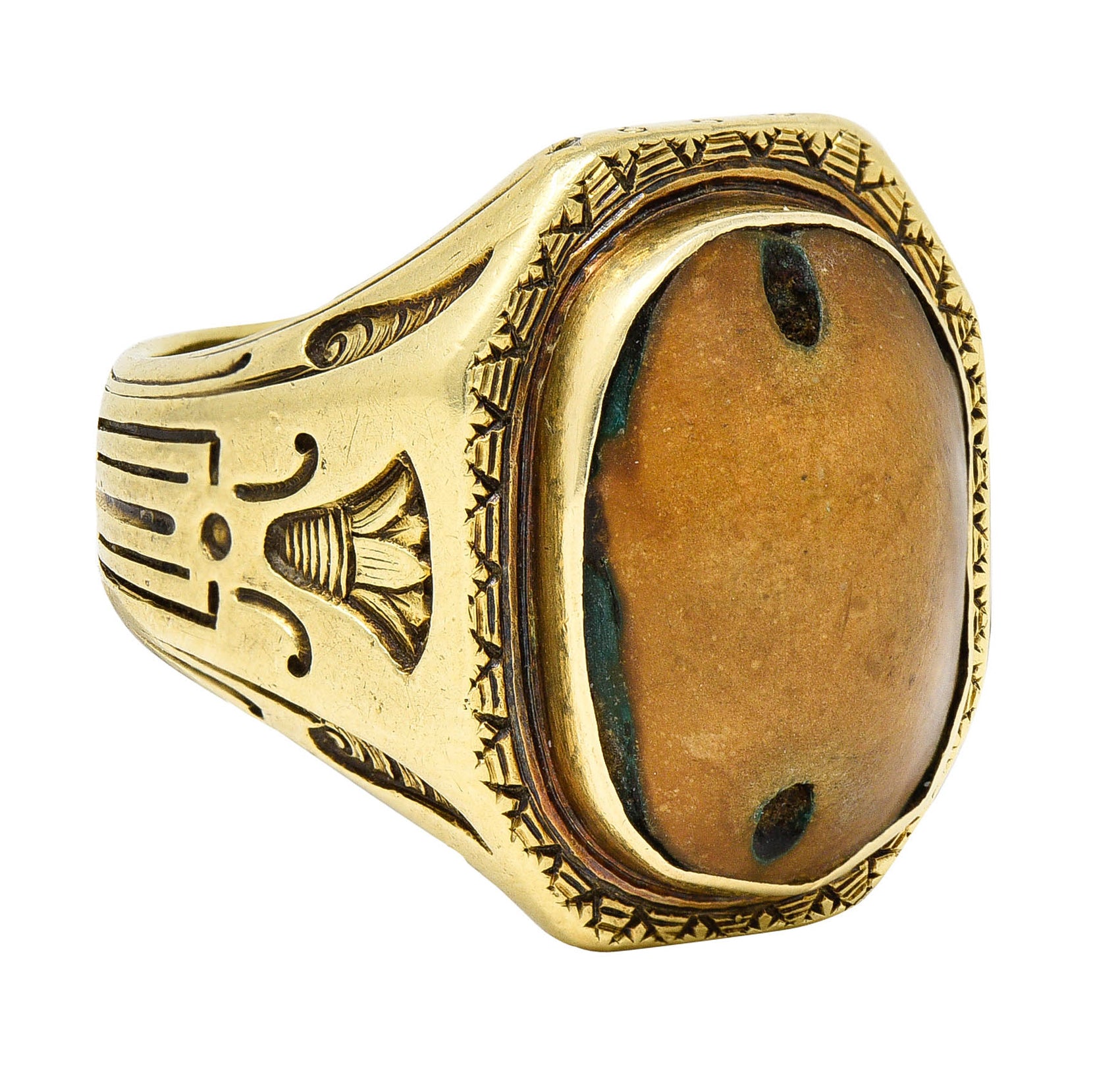 Egyptian Revival Hardstone 14 Karat Gold Unisex Scarab RingRing - Wilson's Estate Jewelry