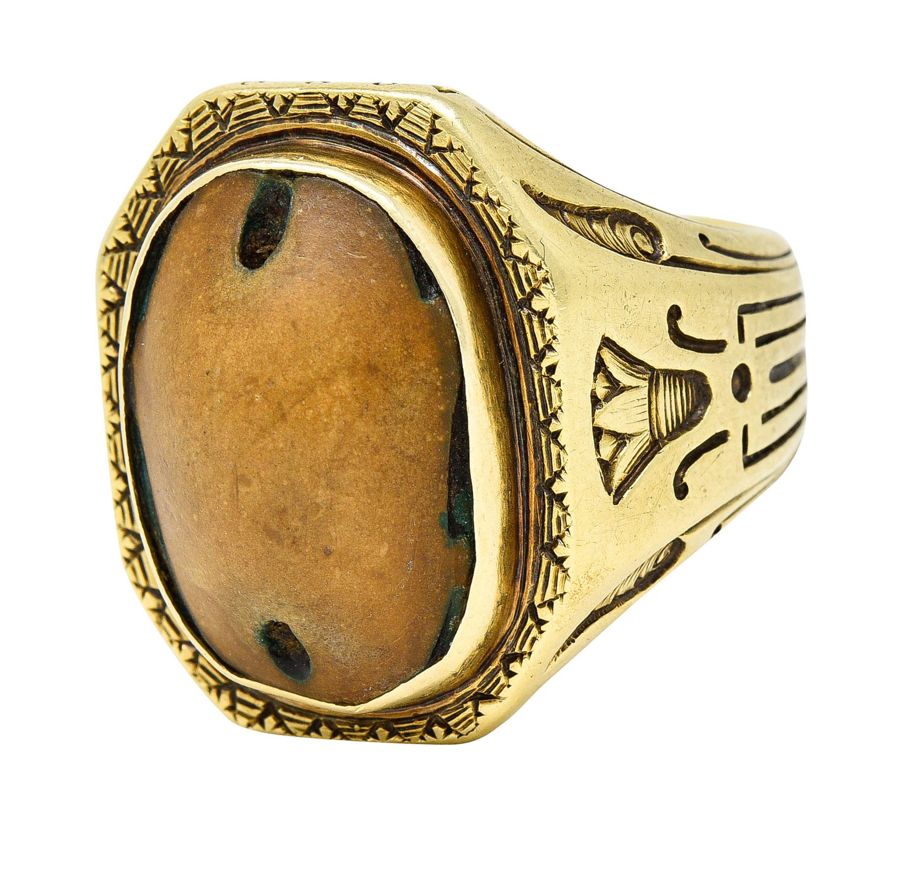 Egyptian Revival Hardstone 14 Karat Gold Unisex Scarab RingRing - Wilson's Estate Jewelry