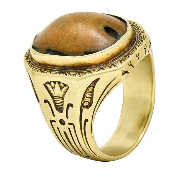 Egyptian Revival Hardstone 14 Karat Gold Unisex Scarab Ring