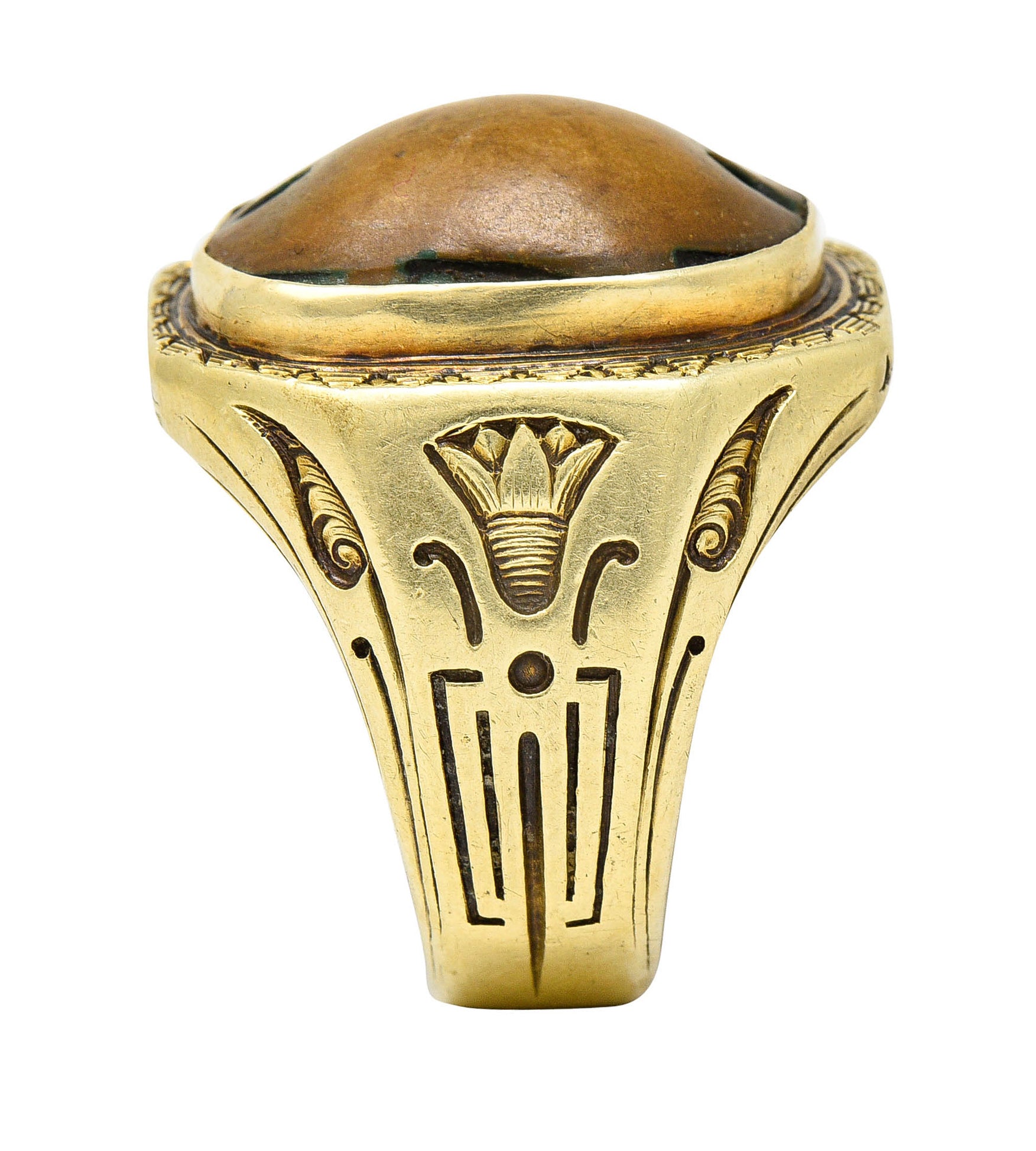 Egyptian Revival Hardstone 14 Karat Gold Unisex Scarab RingRing - Wilson's Estate Jewelry