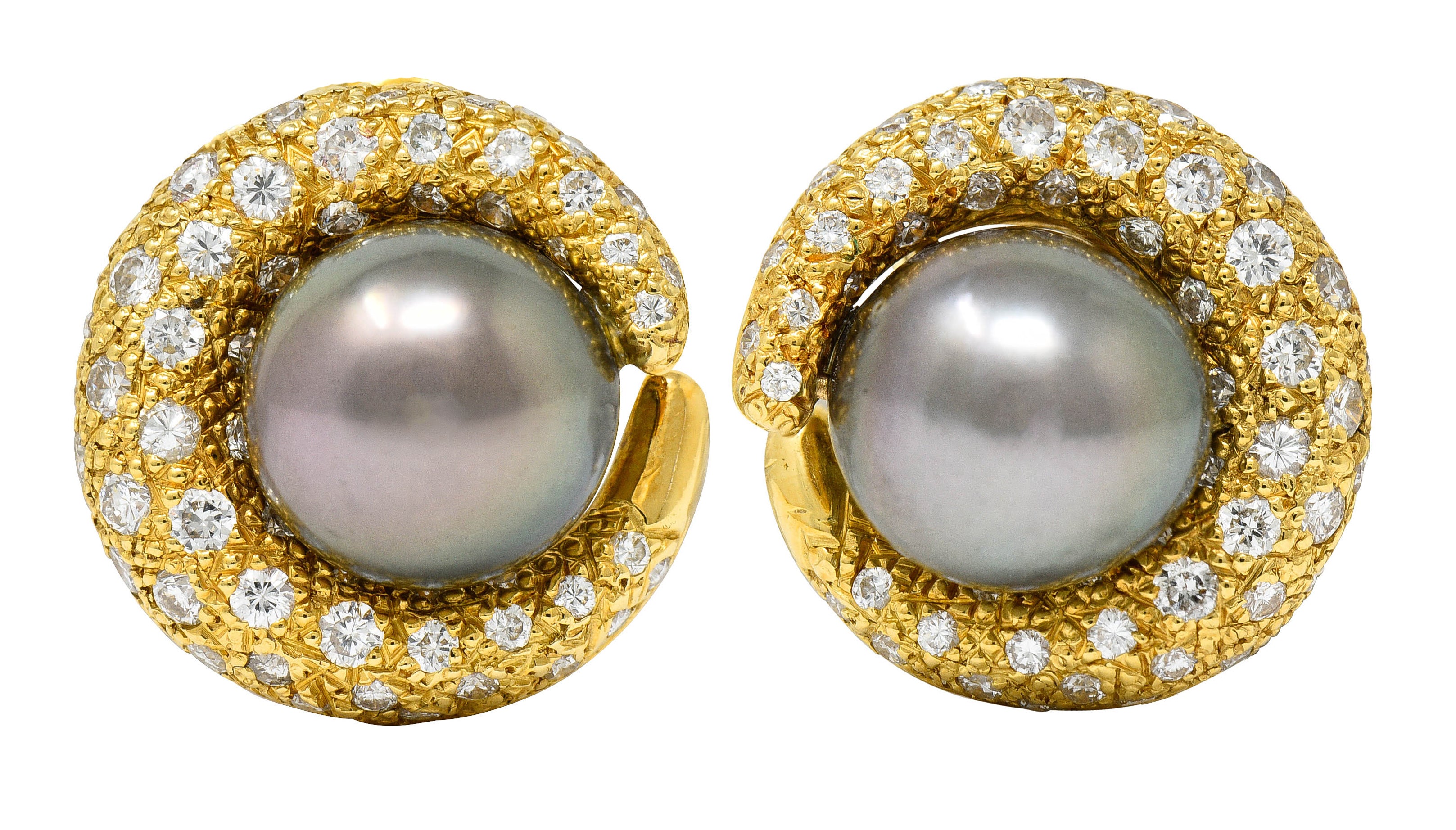 Vintage Tahitian South Sea Pearl 2.25 CTW Diamond 18 Karat Gold EarringsEarrings - Wilson's Estate Jewelry