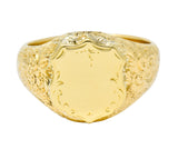 Victorian 18 Karat Yellow Gold Unisex Floral Shield Unisex Signet Ring - Wilson's Estate Jewelry