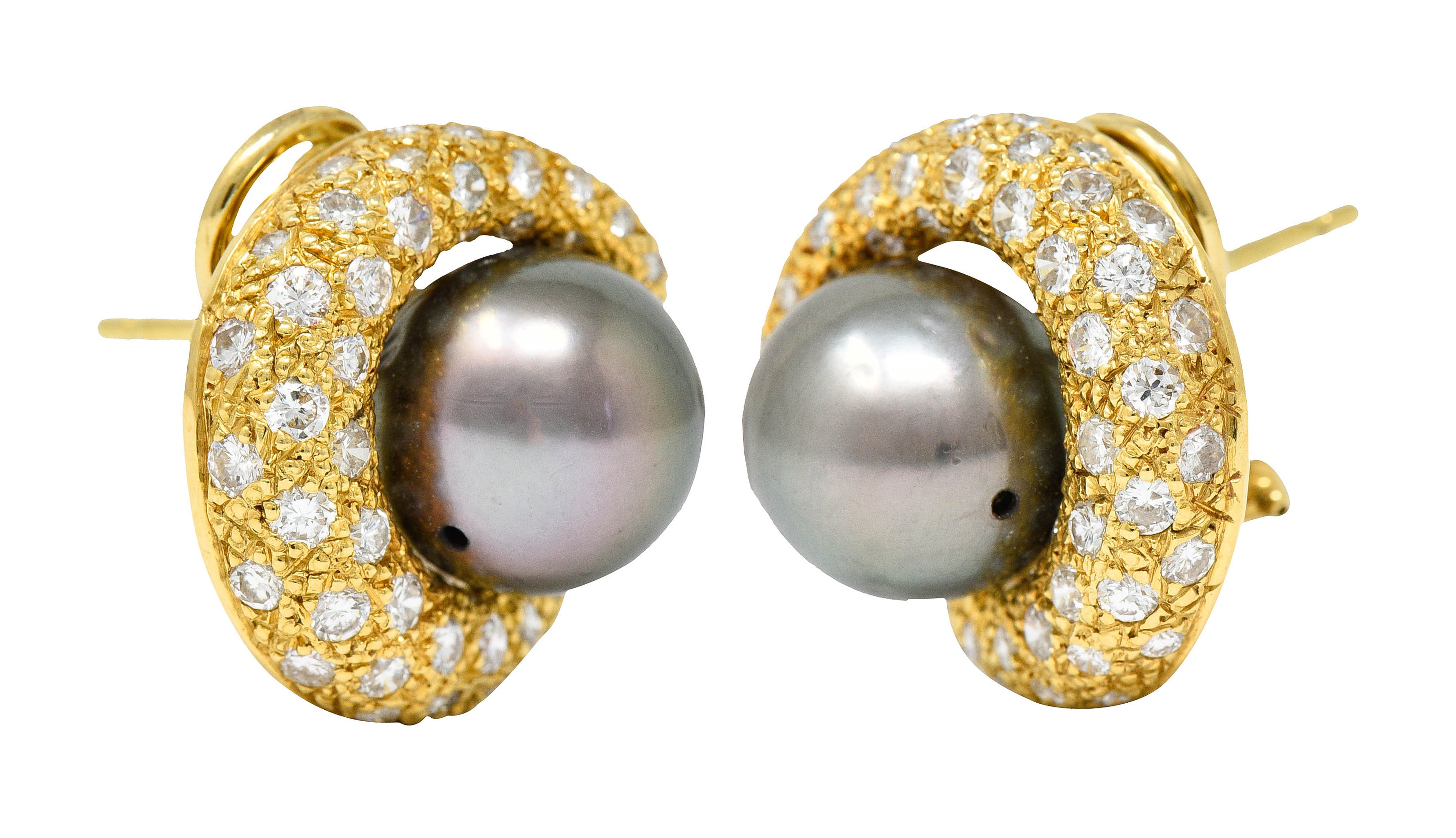 Vintage Tahitian South Sea Pearl 2.25 CTW Diamond 18 Karat Gold EarringsEarrings - Wilson's Estate Jewelry