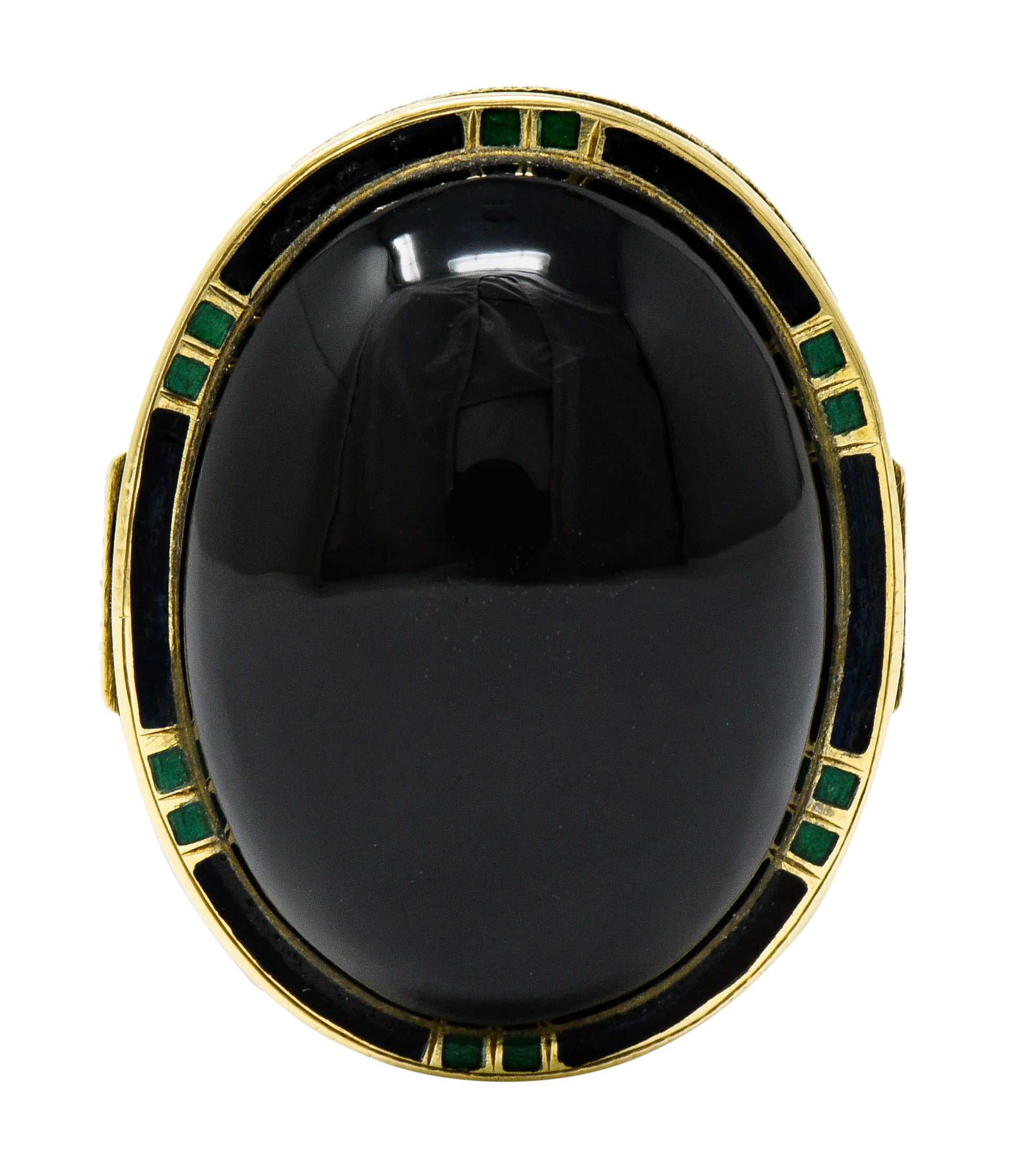 Art Deco Onyx Enamel 14 Karat Gold Cabochon Statement RingRing - Wilson's Estate Jewelry