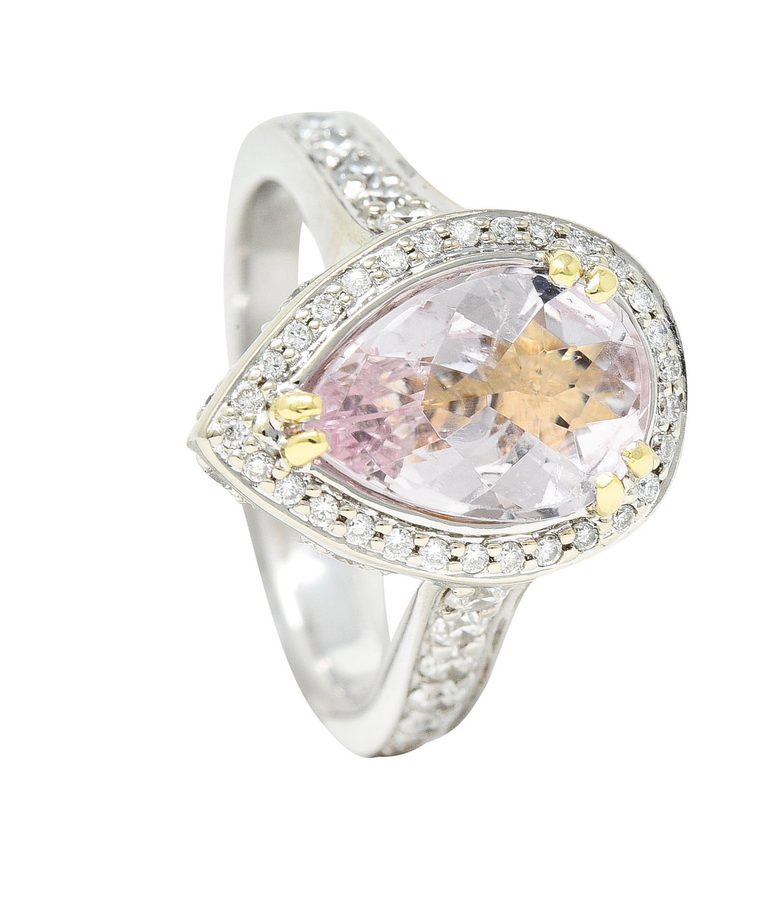 Charles Krypell Morganite 18 Karat Two-Tone Gold Pear Halo RingRing - Wilson's Estate Jewelry