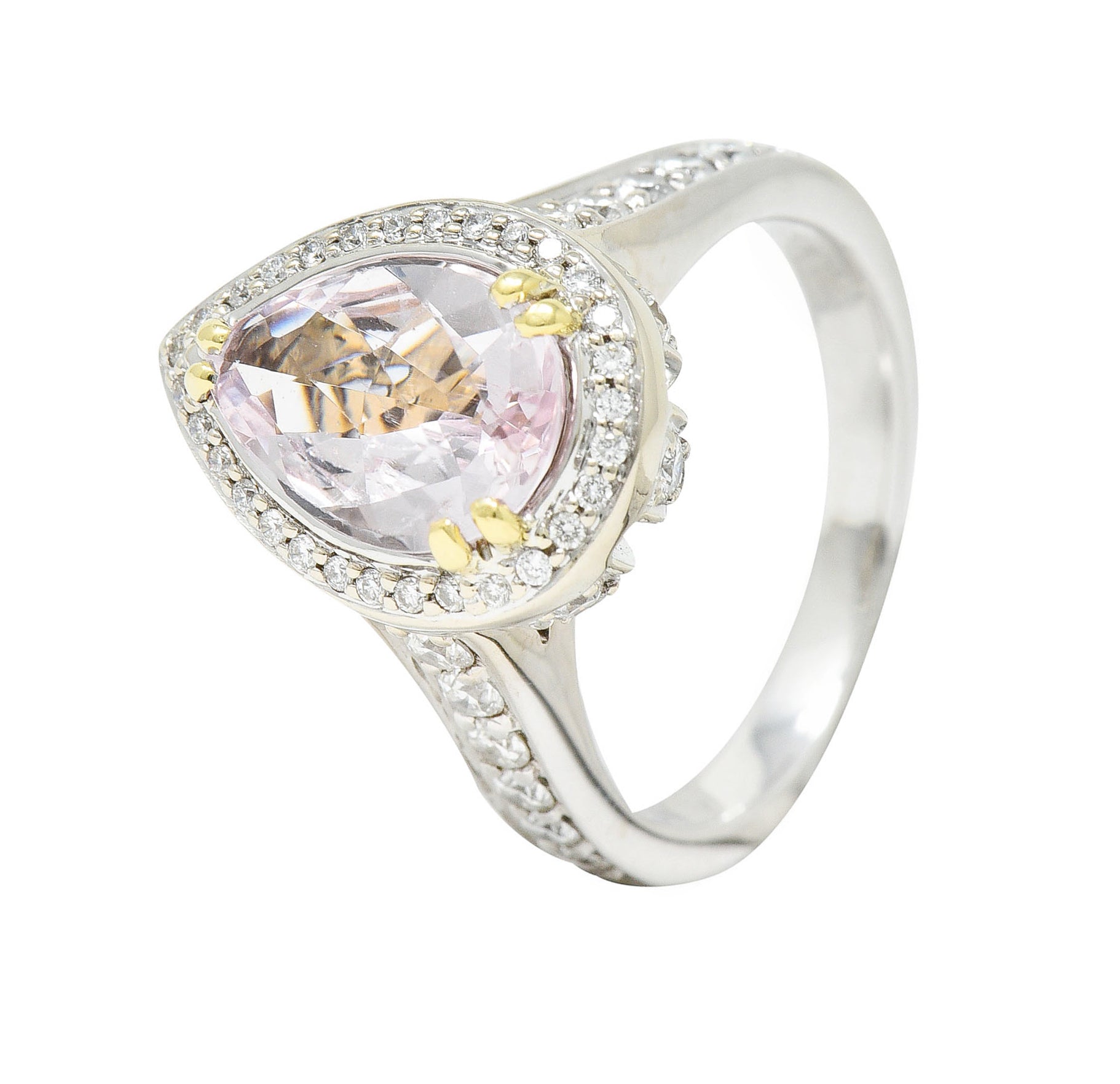 Charles Krypell Morganite 18 Karat Two-Tone Gold Pear Halo RingRing - Wilson's Estate Jewelry