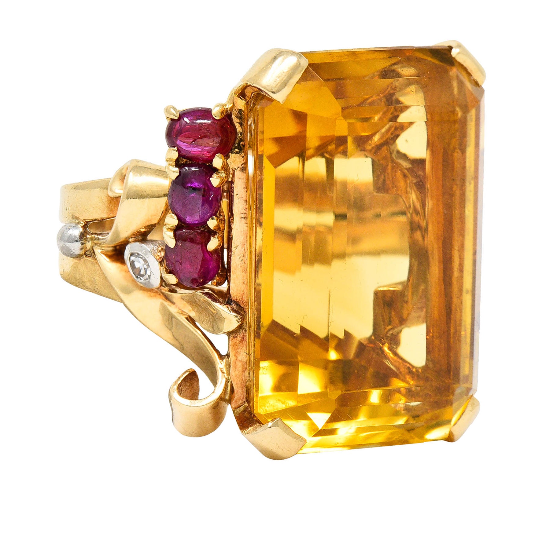 Retro Citrine Ruby Diamond 14 Karat Two-Tone Gold Statement RingRing - Wilson's Estate Jewelry