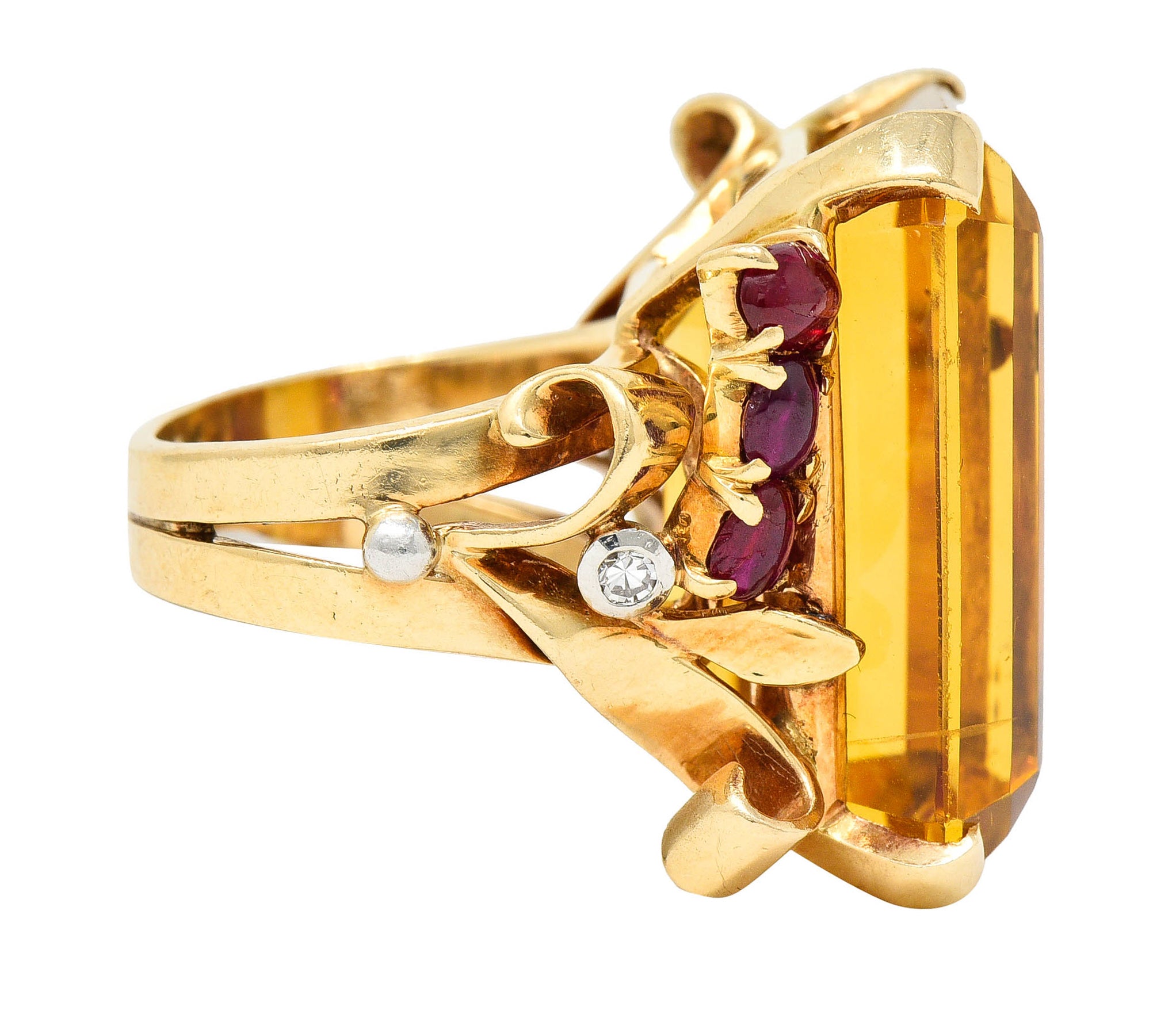 Retro Citrine Ruby Diamond 14 Karat Two-Tone Gold Statement RingRing - Wilson's Estate Jewelry