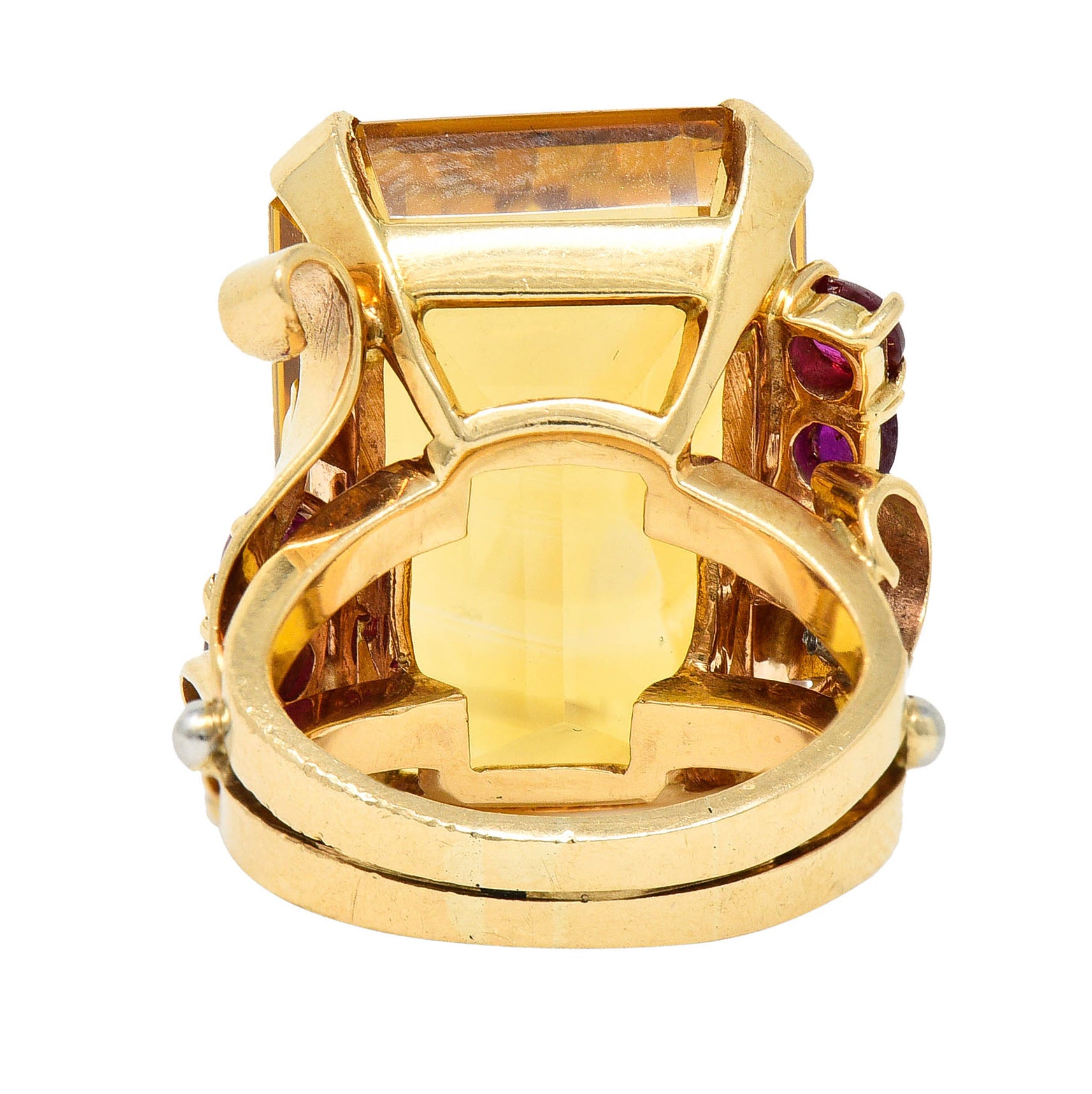 Retro Citrine Ruby Diamond 14 Karat Two-Tone Gold Statement RingRing - Wilson's Estate Jewelry