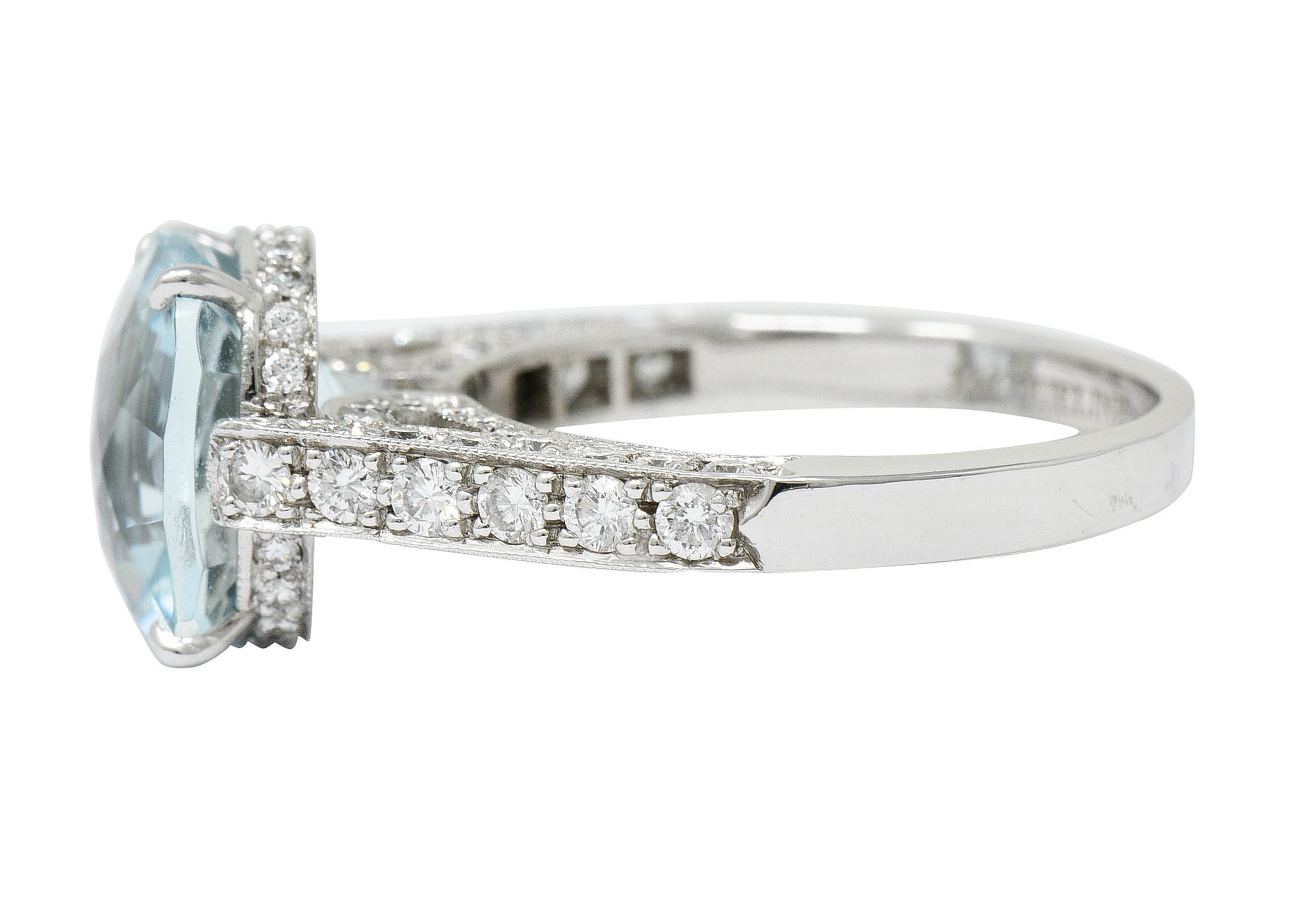 Checkerboard Cushion Cut 5.95 CTW Aquamarine Diamond Platinum Cocktail RingRing - Wilson's Estate Jewelry