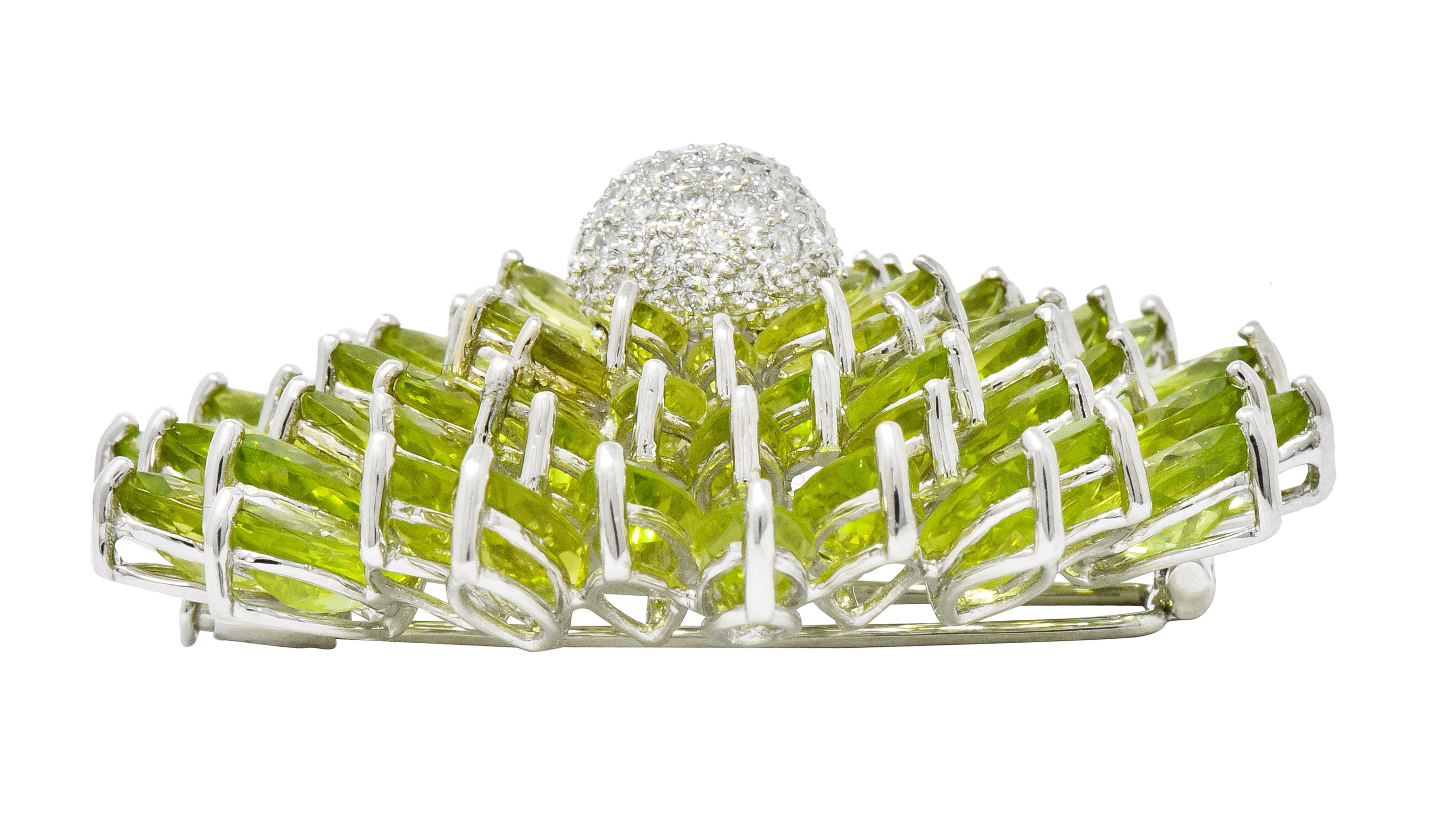 Contemporary Diamond Peridot 18 Karat White Gold Radiating Floral Brooch - Wilson's Estate Jewelry