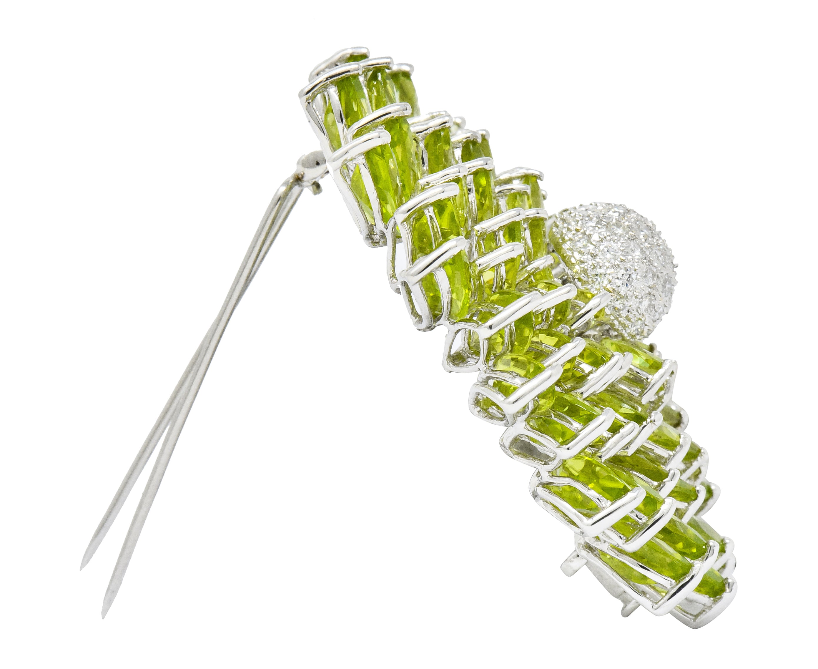 Contemporary Diamond Peridot 18 Karat White Gold Radiating Floral Brooch - Wilson's Estate Jewelry