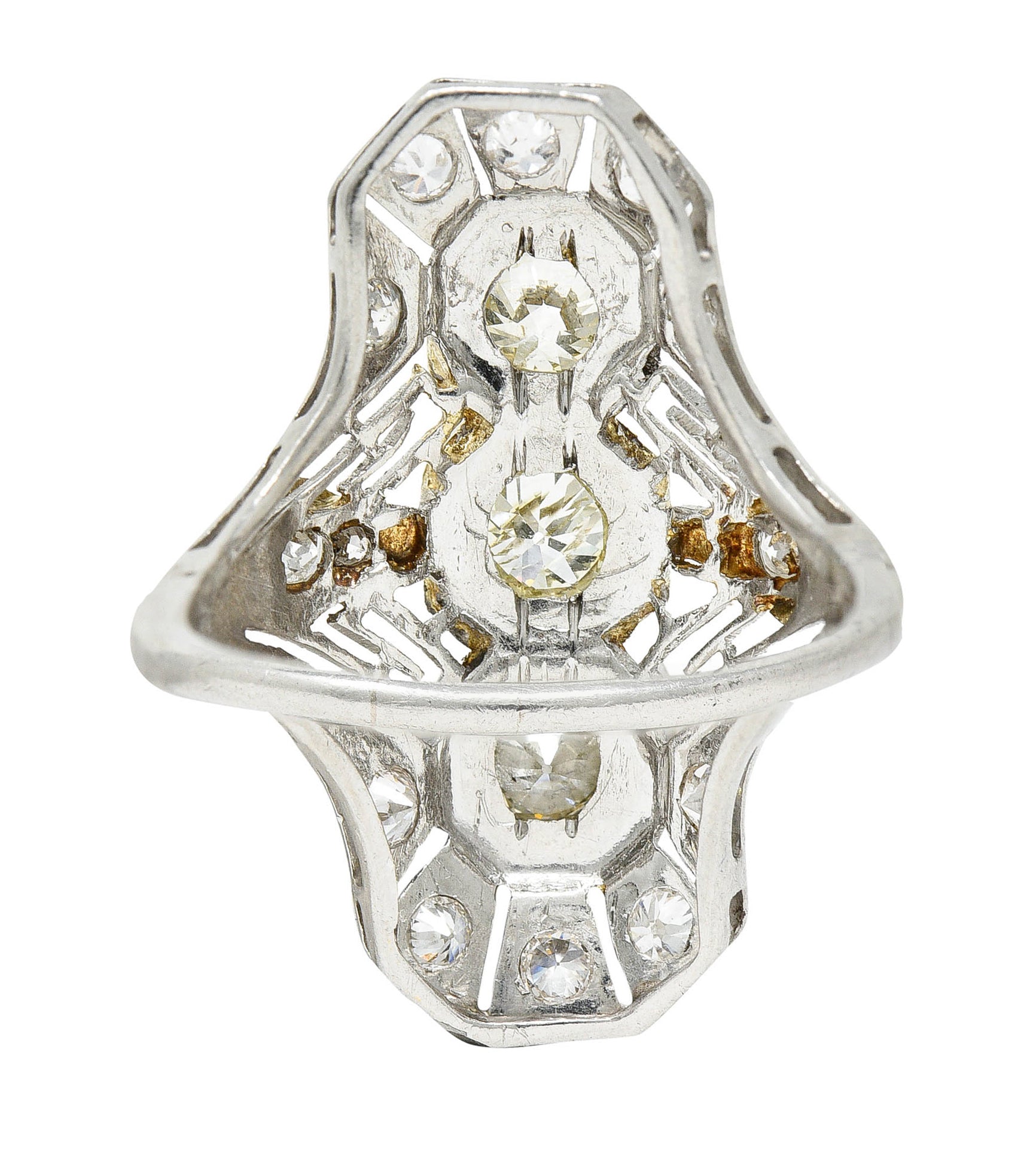 Art Deco 1.25 CTW Diamond Platinum Greek Key Dinner RingRing - Wilson's Estate Jewelry