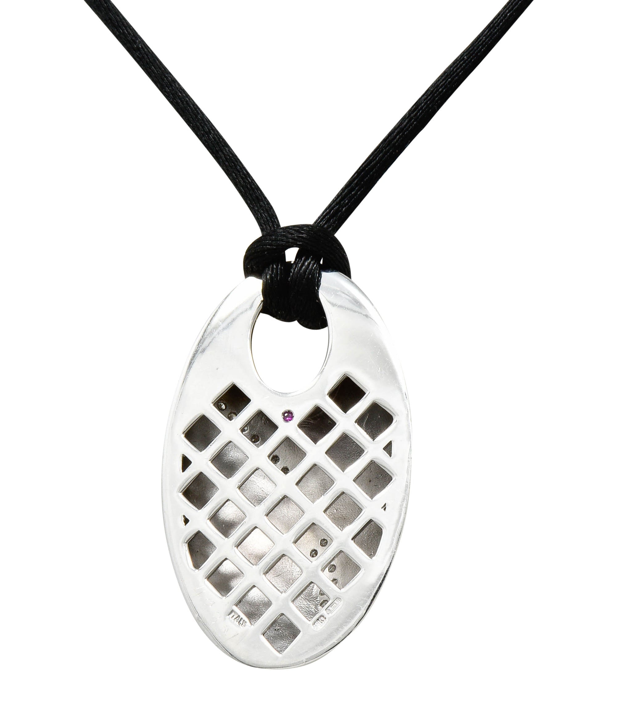 Roberto Coin Diamond Enamel 18 Karat White Gold Vintage Italian Pendant NecklaceNecklace - Wilson's Estate Jewelry