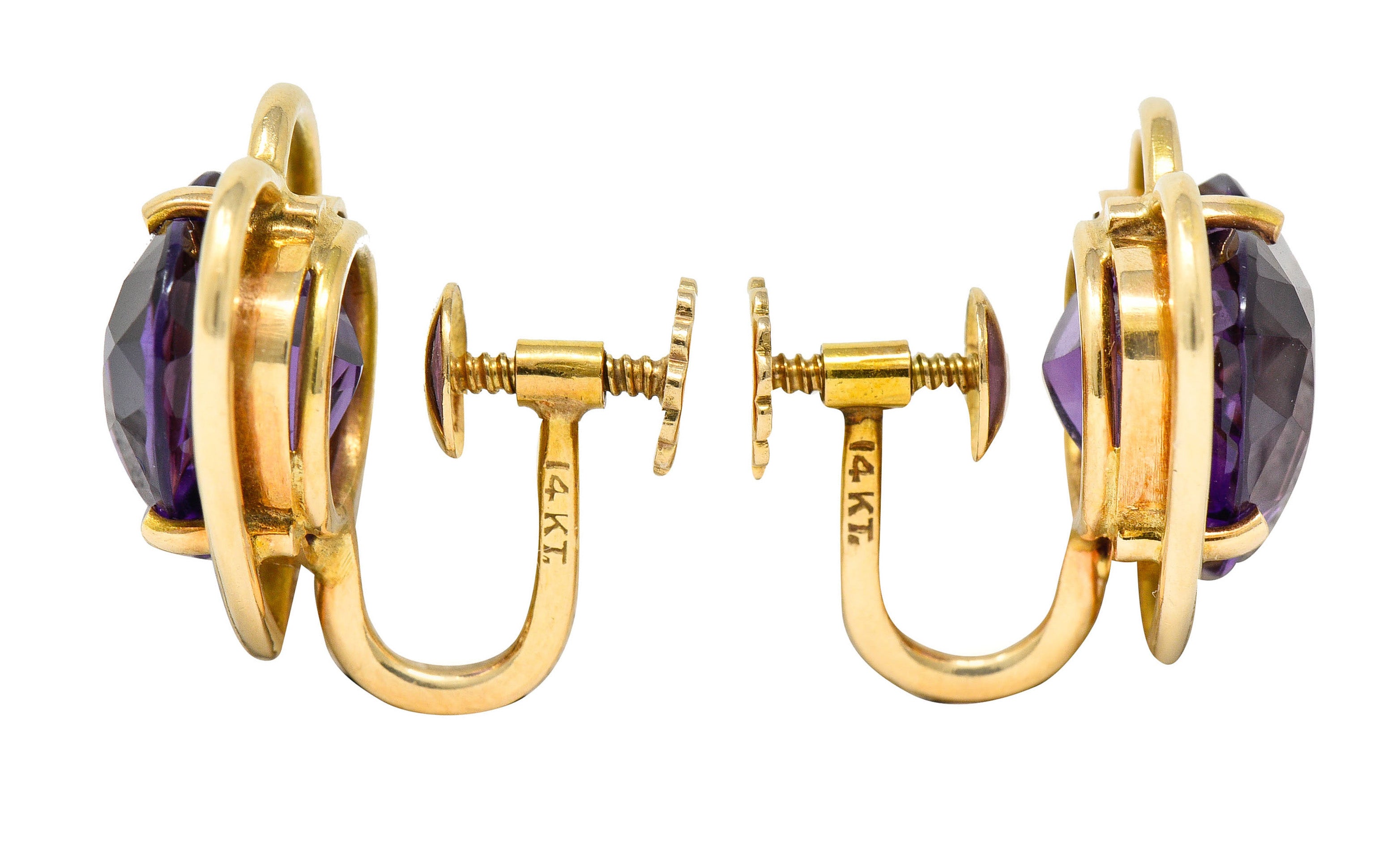 Retro Amethyst Heart 14 Karat Gold Screwback EarringsEarrings - Wilson's Estate Jewelry