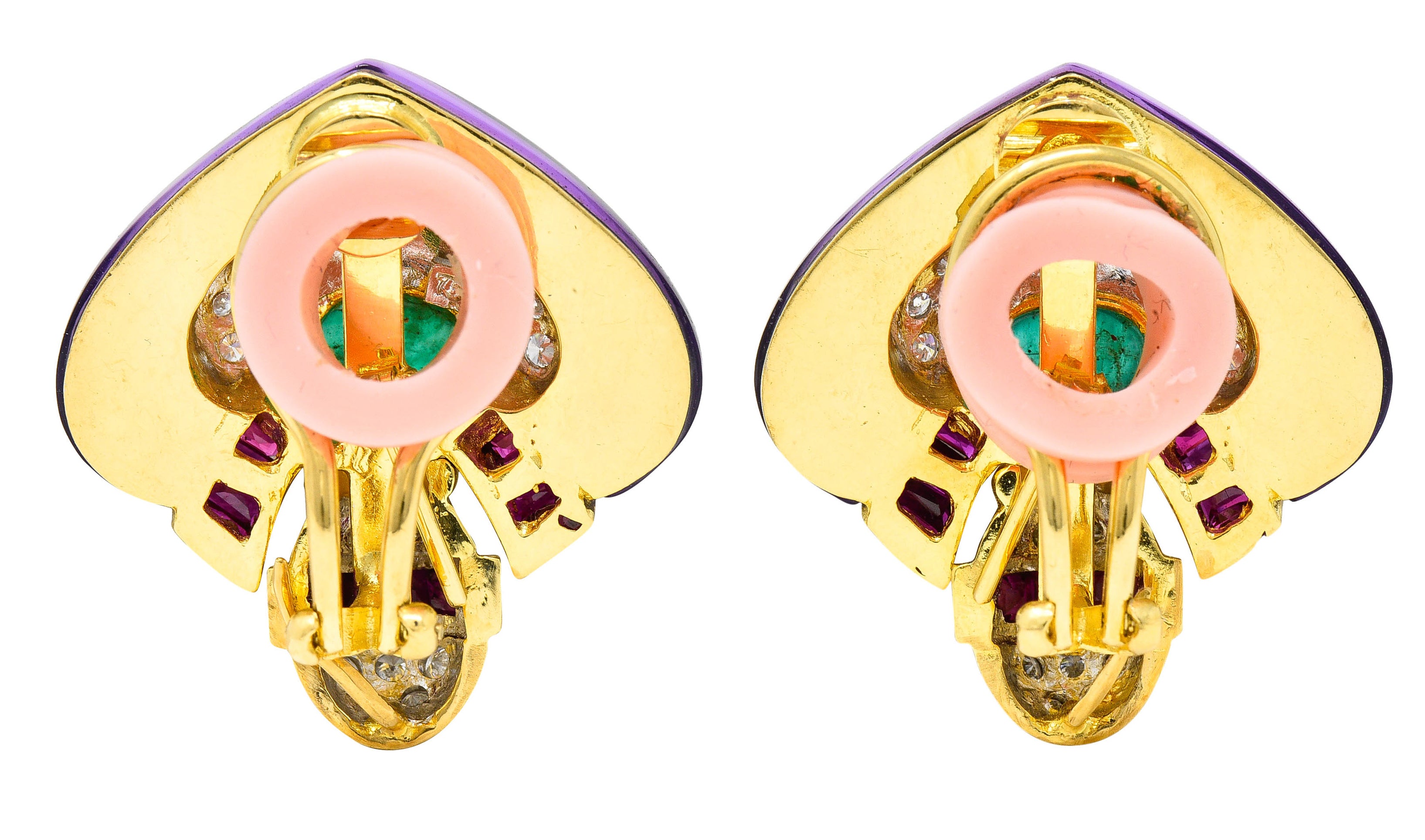 1990's Vintage Emerald Diamond Ruby 18 Karat Two-Tone Gold Chestnut EarringsEarrings - Wilson's Estate Jewelry