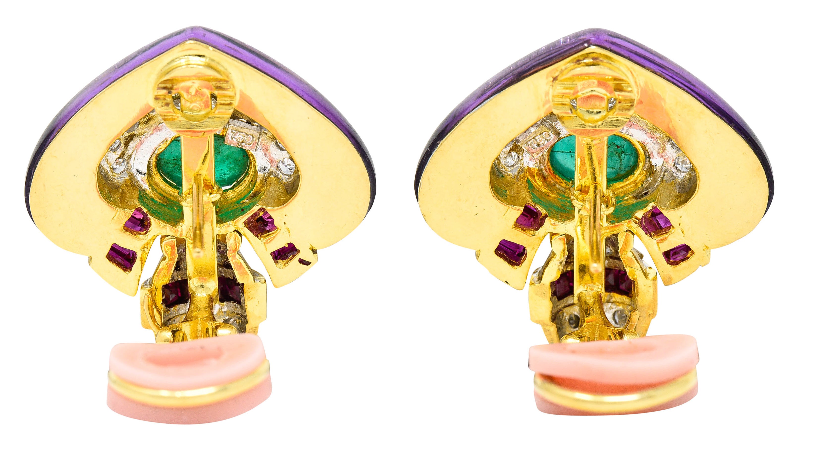 1990's Vintage Emerald Diamond Ruby 18 Karat Two-Tone Gold Chestnut EarringsEarrings - Wilson's Estate Jewelry