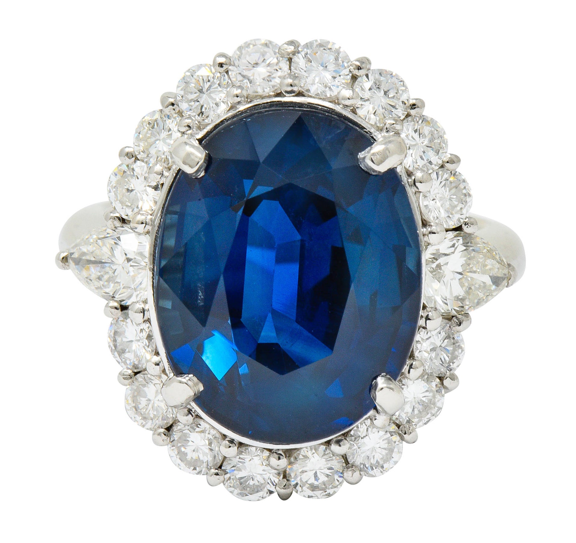 Impressive 14.16 CTW Sapphire Diamond Platinum Cluster Statement Ring GIARing - Wilson's Estate Jewelry