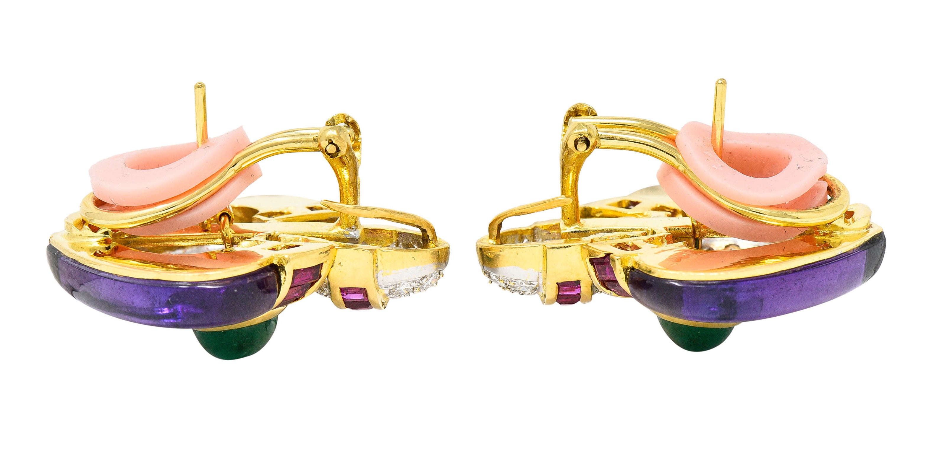 1990's Vintage Emerald Diamond Ruby 18 Karat Two-Tone Gold Chestnut EarringsEarrings - Wilson's Estate Jewelry