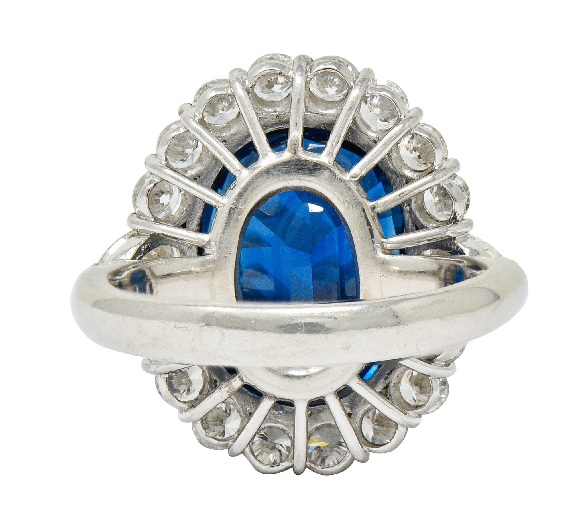 Impressive 14.16 CTW Sapphire Diamond Platinum Cluster Statement Ring GIARing - Wilson's Estate Jewelry