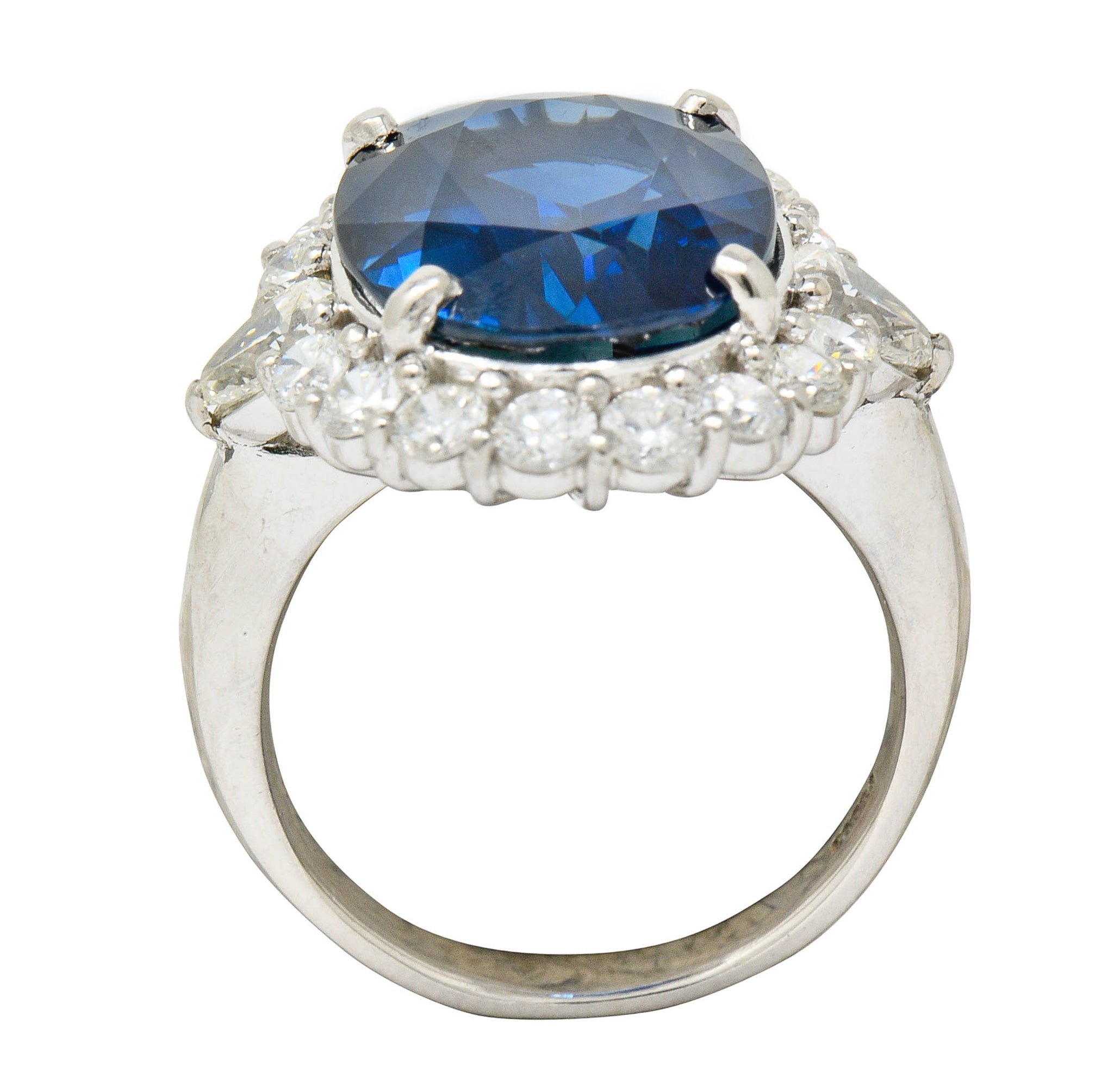 Impressive 14.16 CTW Sapphire Diamond Platinum Cluster Statement Ring GIARing - Wilson's Estate Jewelry