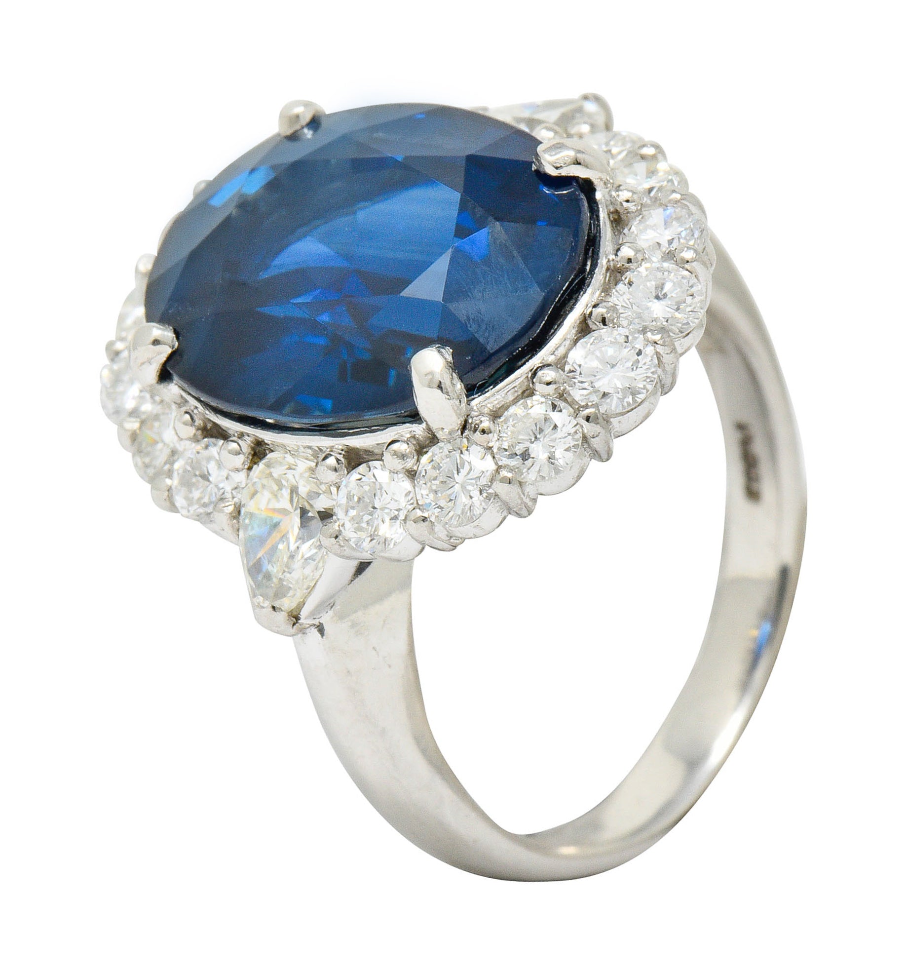 Impressive 14.16 CTW Sapphire Diamond Platinum Cluster Statement Ring GIARing - Wilson's Estate Jewelry