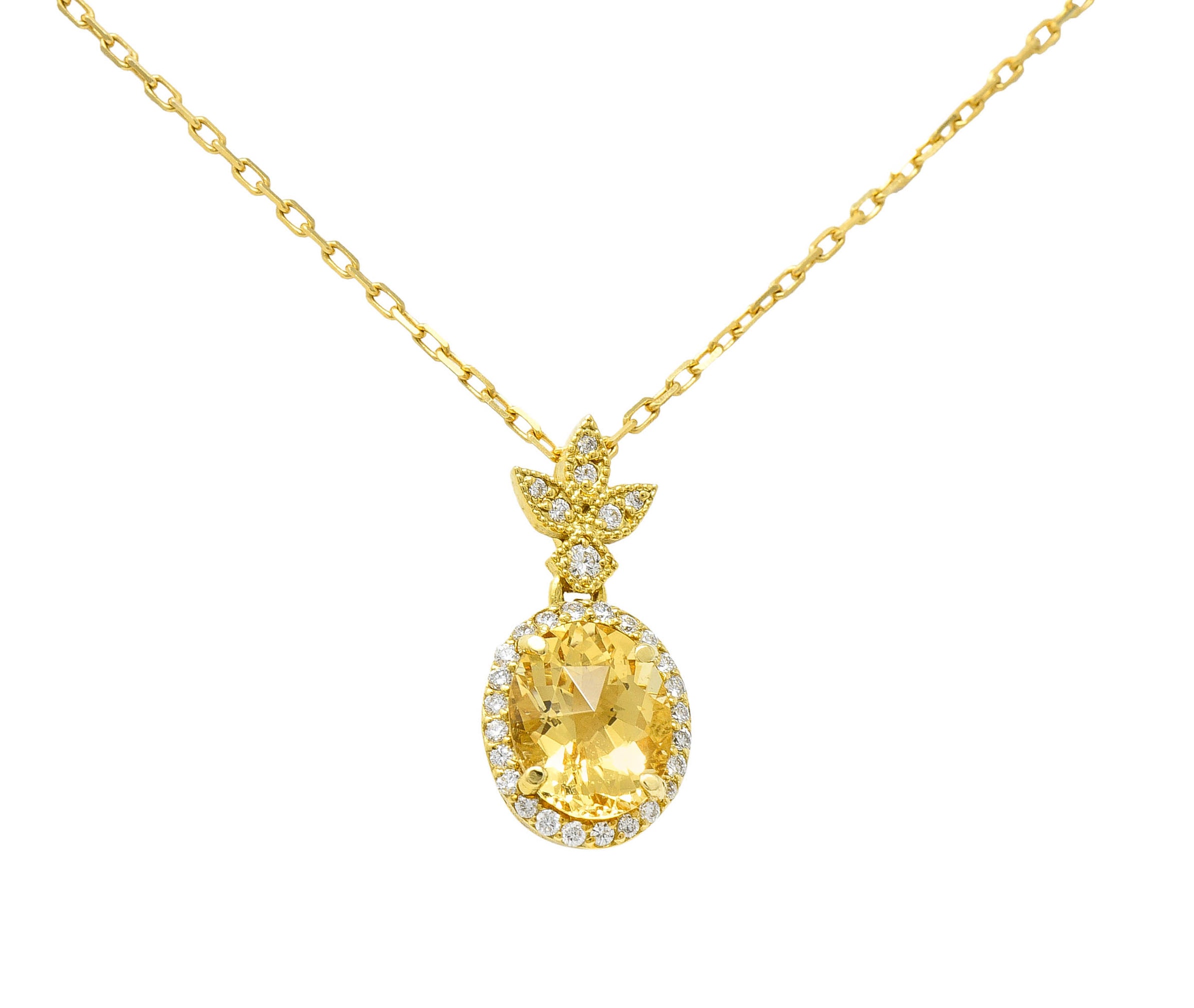 Golden Heliodor Diamond 18 Karat Yellow Gold Foliate Pendant NecklaceNecklace - Wilson's Estate Jewelry