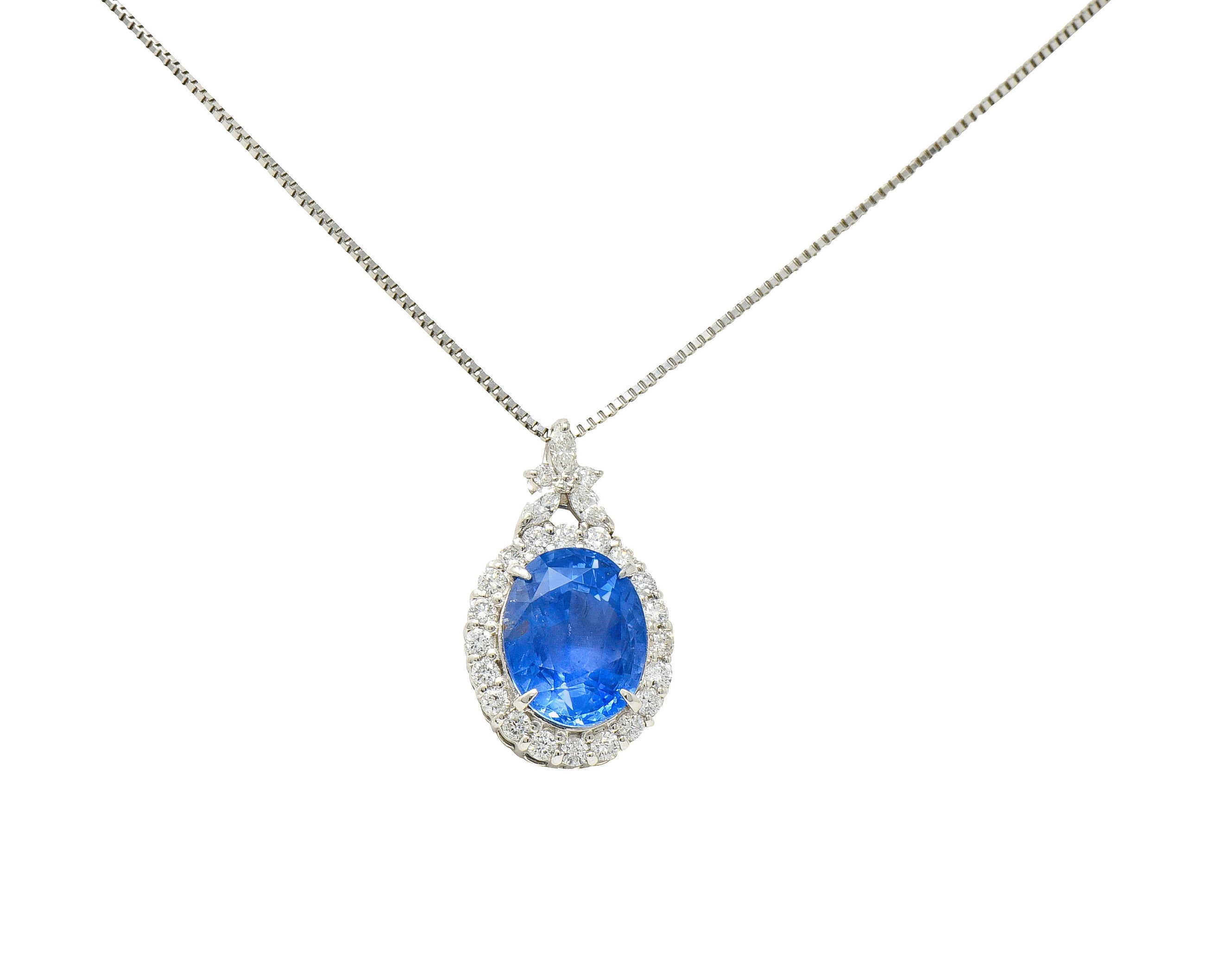 No Heat 9.05 CTW No Heat Ceylon Sapphire Diamond Platinum Cluster Pendant Necklace GIANecklace - Wilson's Estate Jewelry