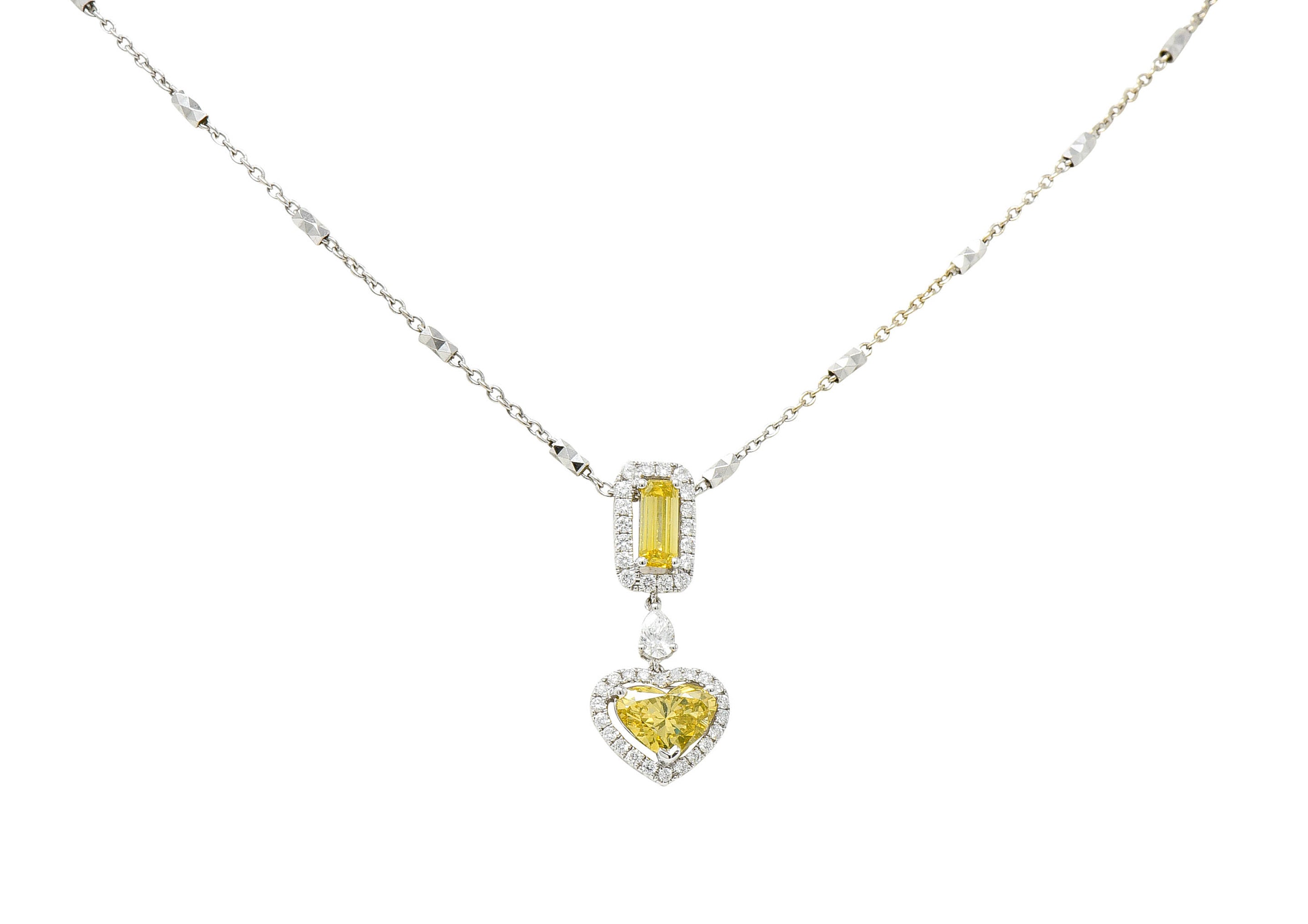 Contemporary 2.30 CTW Yellow Diamond 18 Karat Gold Heart Pendant NecklaceNecklace - Wilson's Estate Jewelry