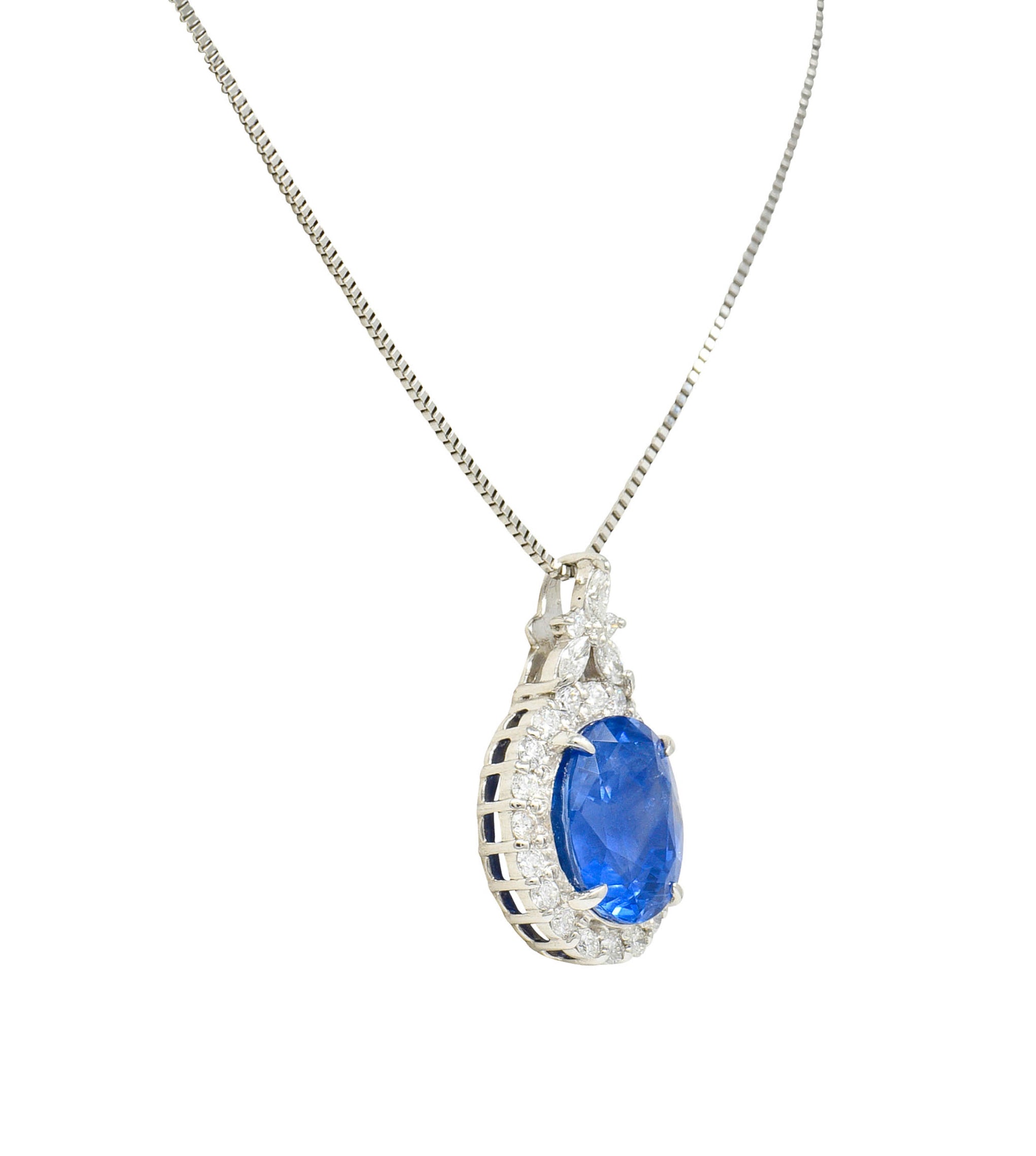 No Heat 9.05 CTW No Heat Ceylon Sapphire Diamond Platinum Cluster Pendant Necklace GIANecklace - Wilson's Estate Jewelry