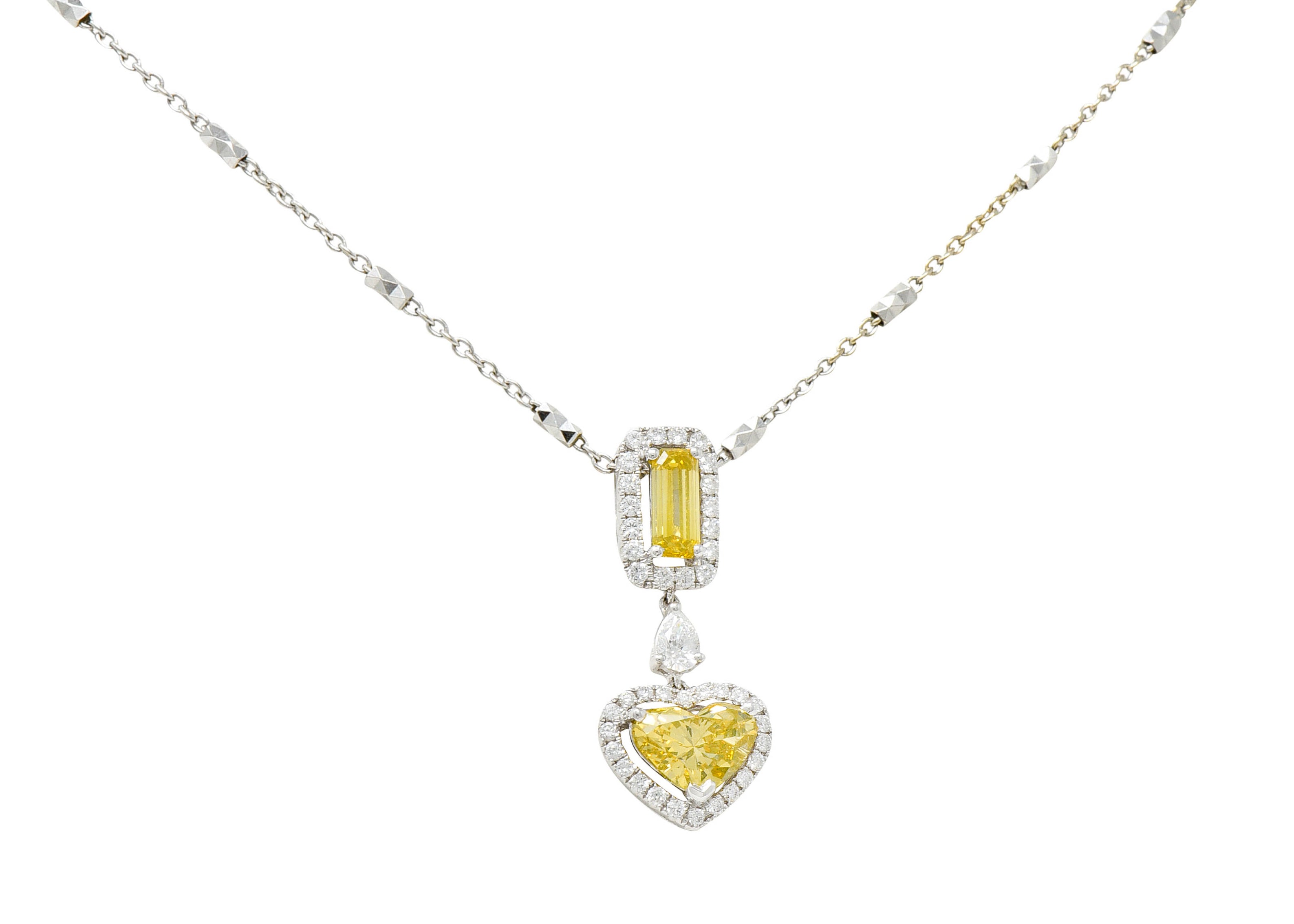 Contemporary 2.30 CTW Yellow Diamond 18 Karat Gold Heart Pendant NecklaceNecklace - Wilson's Estate Jewelry