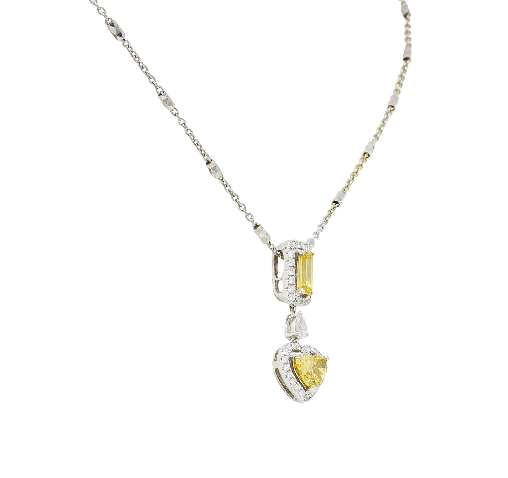 Contemporary 2.30 CTW Yellow Diamond 18 Karat Gold Heart Pendant NecklaceNecklace - Wilson's Estate Jewelry