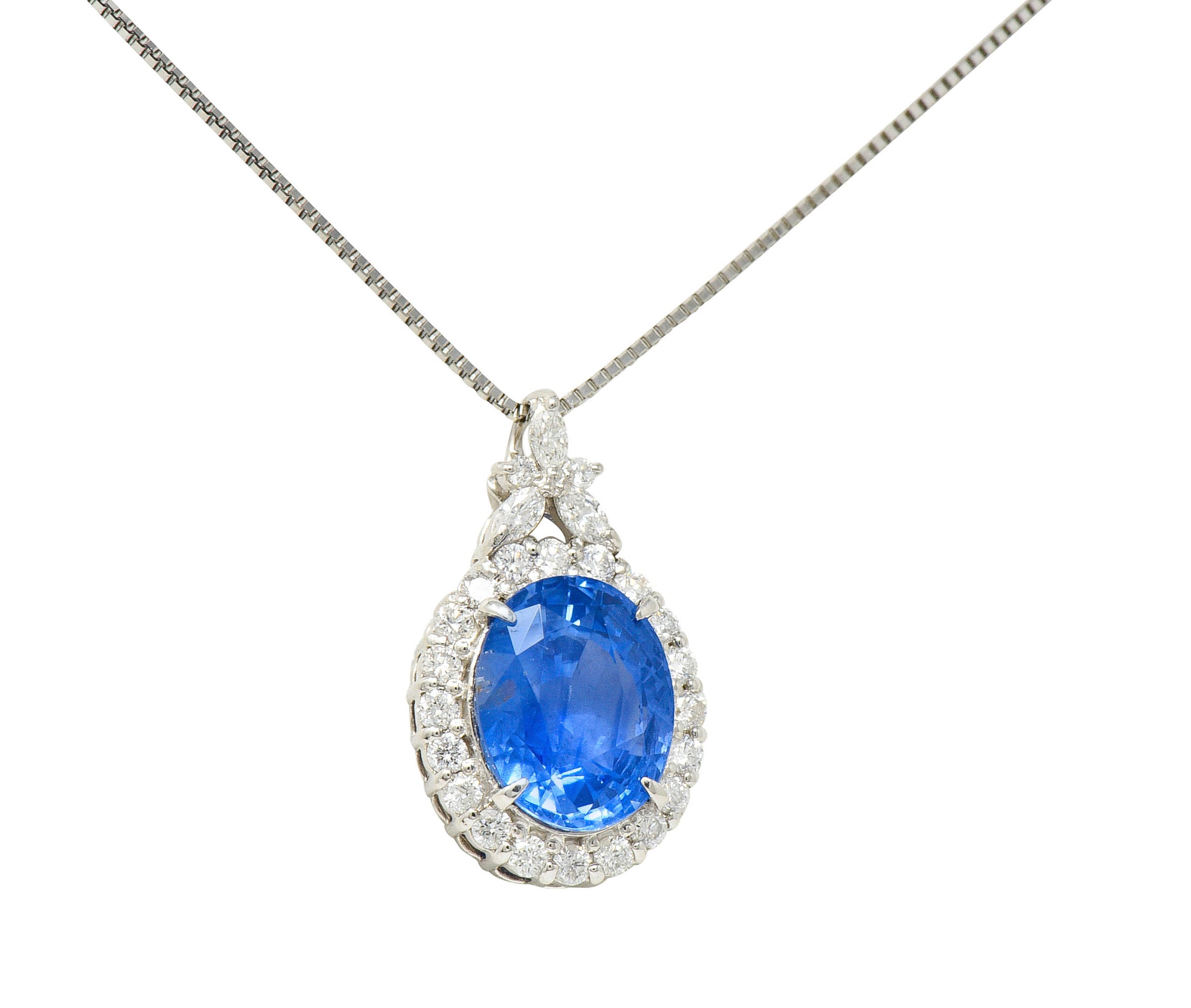 No Heat 9.05 CTW No Heat Ceylon Sapphire Diamond Platinum Cluster Pendant Necklace GIANecklace - Wilson's Estate Jewelry