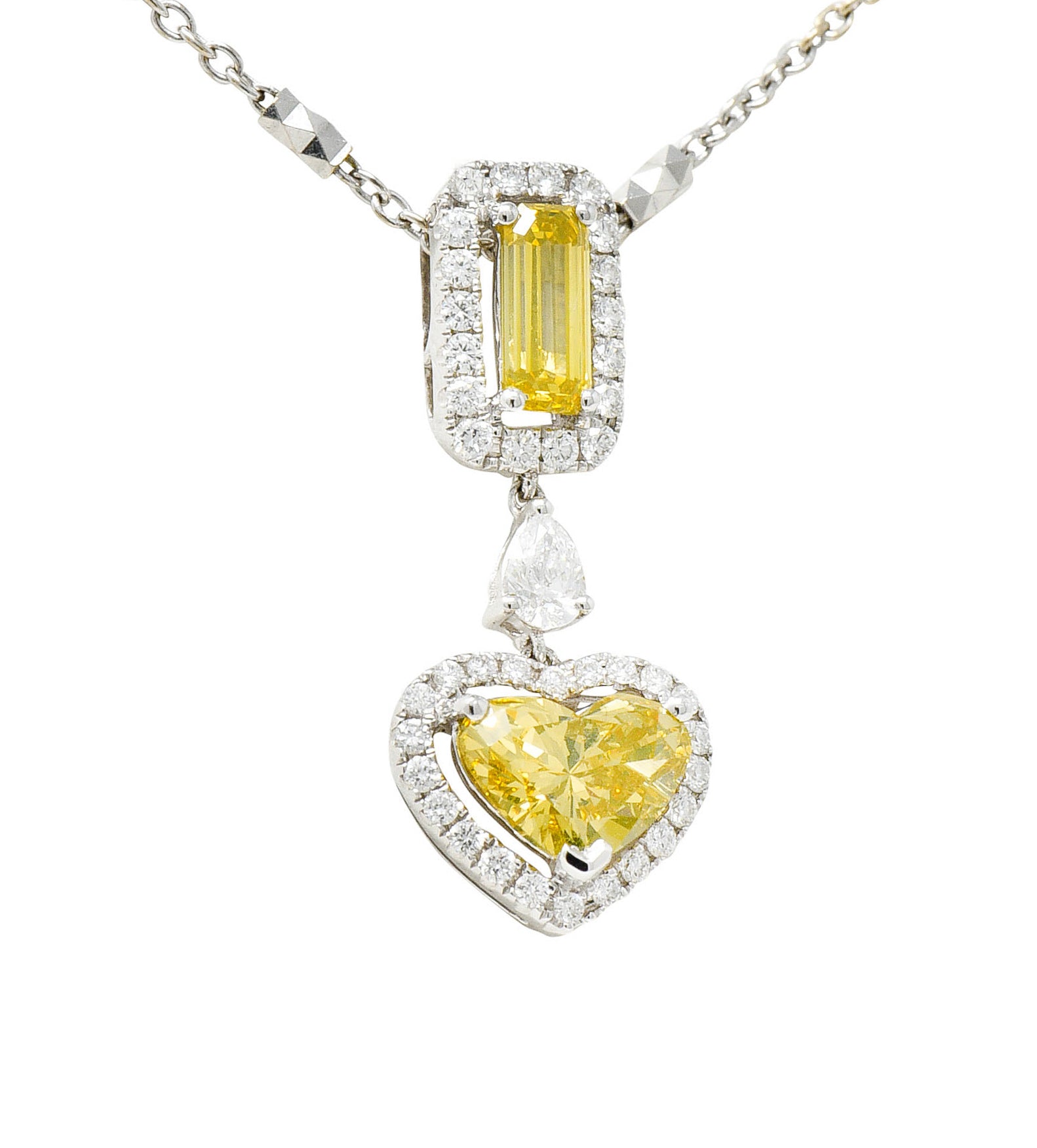 Contemporary 2.30 CTW Yellow Diamond 18 Karat Gold Heart Pendant NecklaceNecklace - Wilson's Estate Jewelry