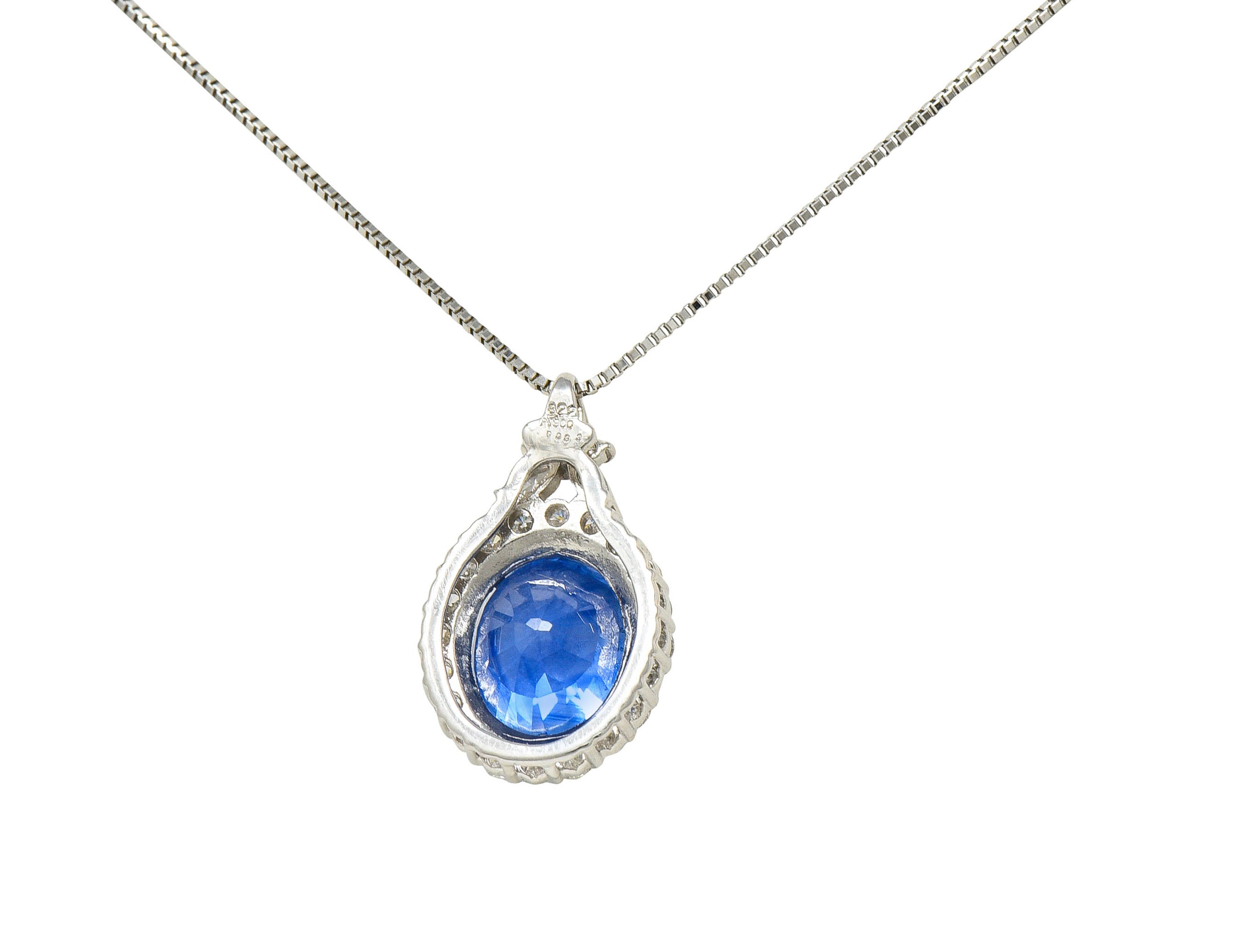 No Heat 9.05 CTW No Heat Ceylon Sapphire Diamond Platinum Cluster Pendant Necklace GIANecklace - Wilson's Estate Jewelry