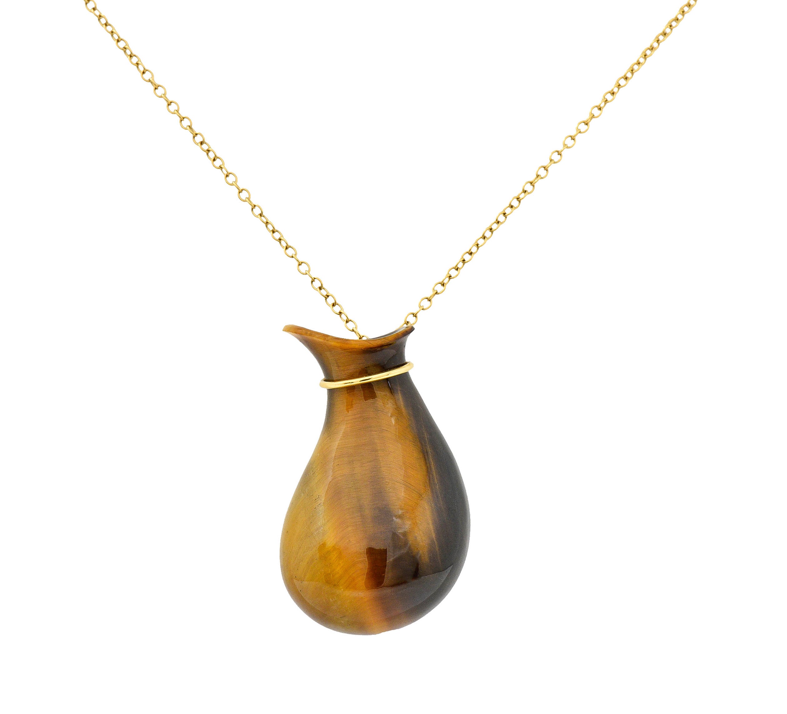 Elsa Peretti Tiffany & Co. Tiger's Eye Quartz 18 Karat Gold Bottle Jug Pendant NecklaceNecklace - Wilson's Estate Jewelry