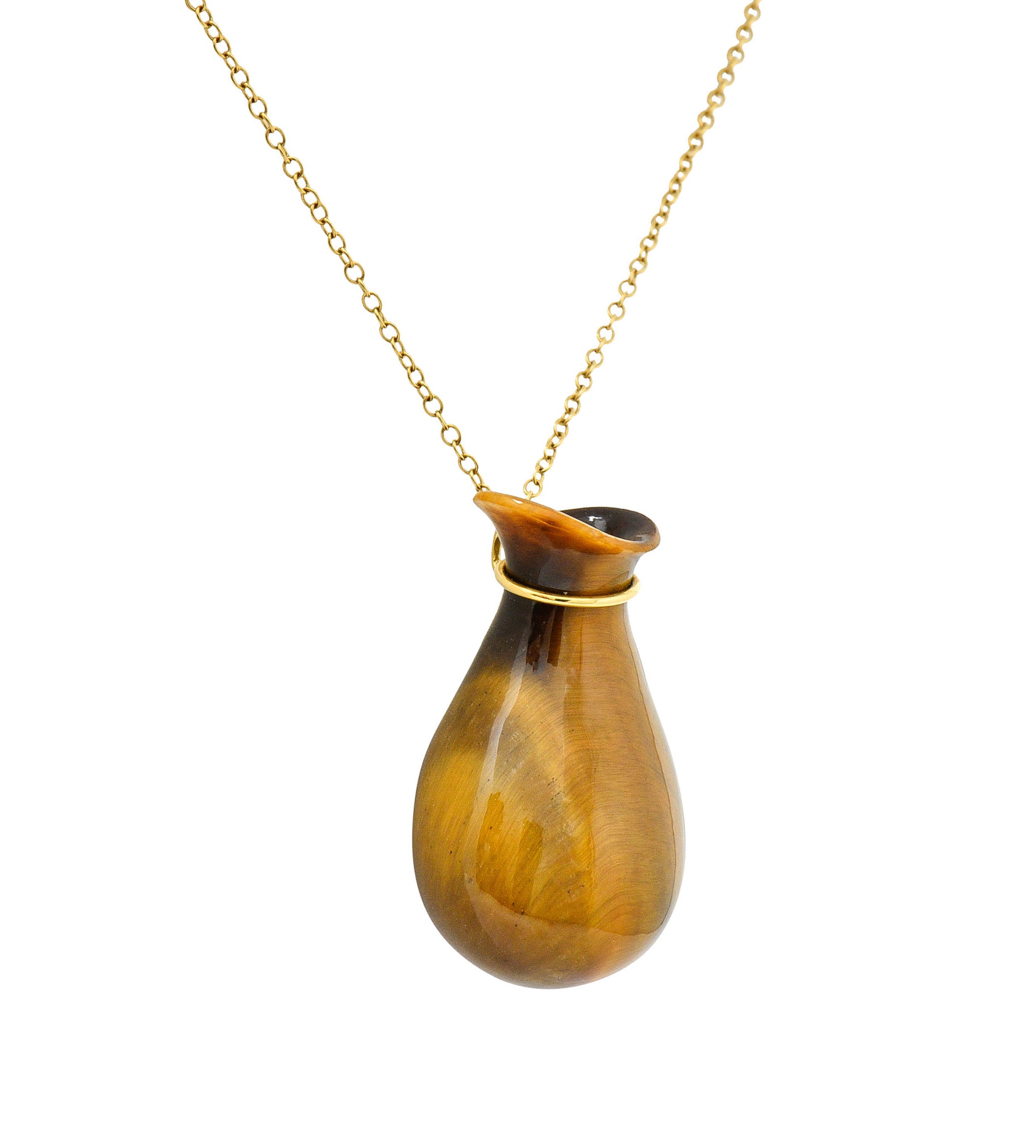 Elsa Peretti Tiffany & Co. Tiger's Eye Quartz 18 Karat Gold Bottle Jug Pendant NecklaceNecklace - Wilson's Estate Jewelry