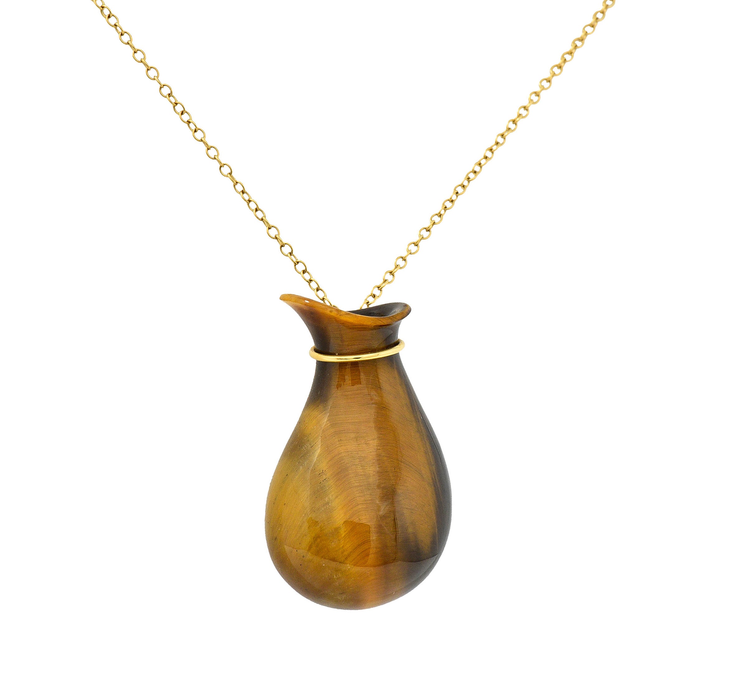 Elsa Peretti Tiffany & Co. Tiger's Eye Quartz 18 Karat Gold Bottle Jug Pendant NecklaceNecklace - Wilson's Estate Jewelry