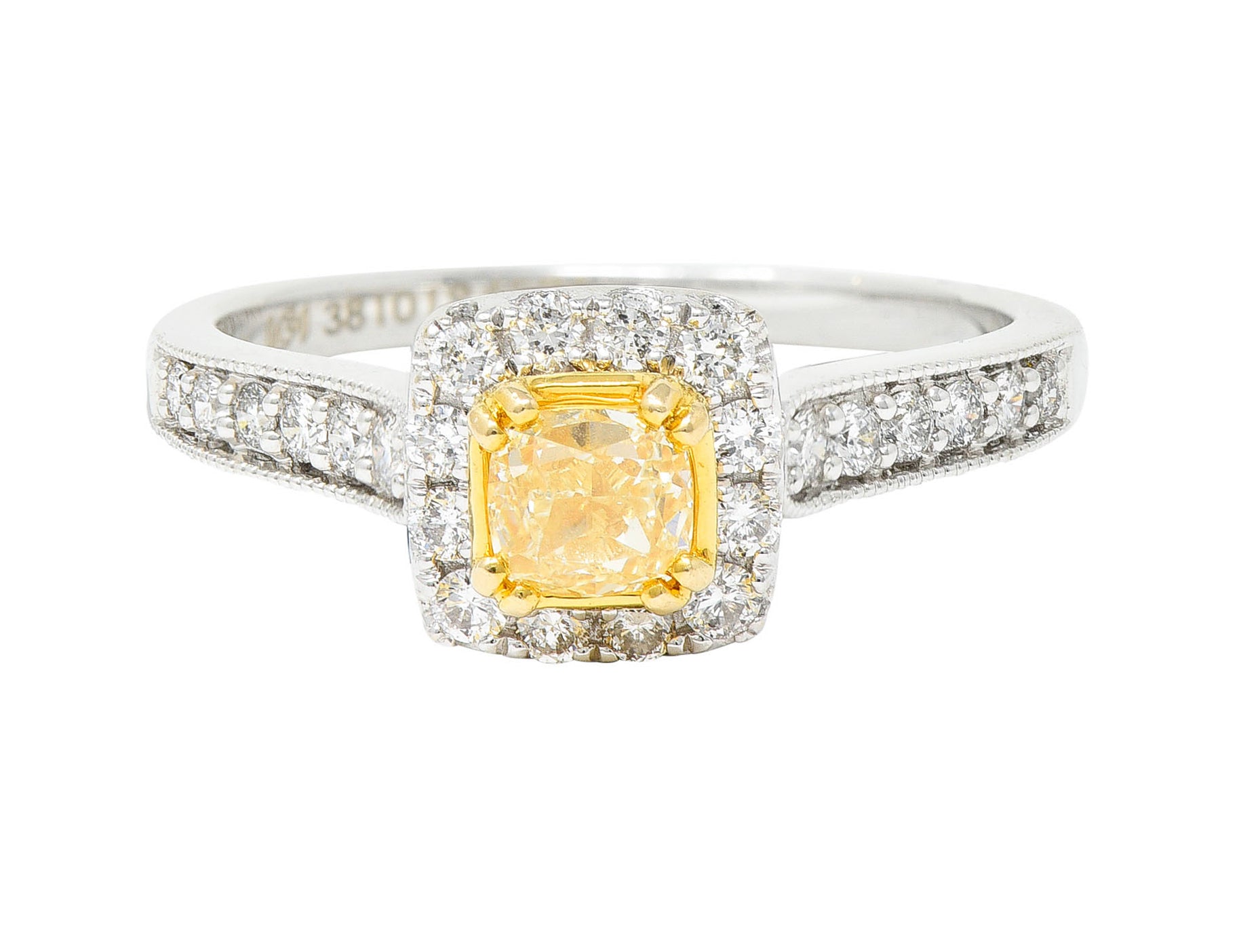 Contemporary 1.33 CTW Fancy Yellow Diamond & White Diamond 14 Karat Two-Tone Gold Engagement Ring IGIRing - Wilson's Estate Jewelry