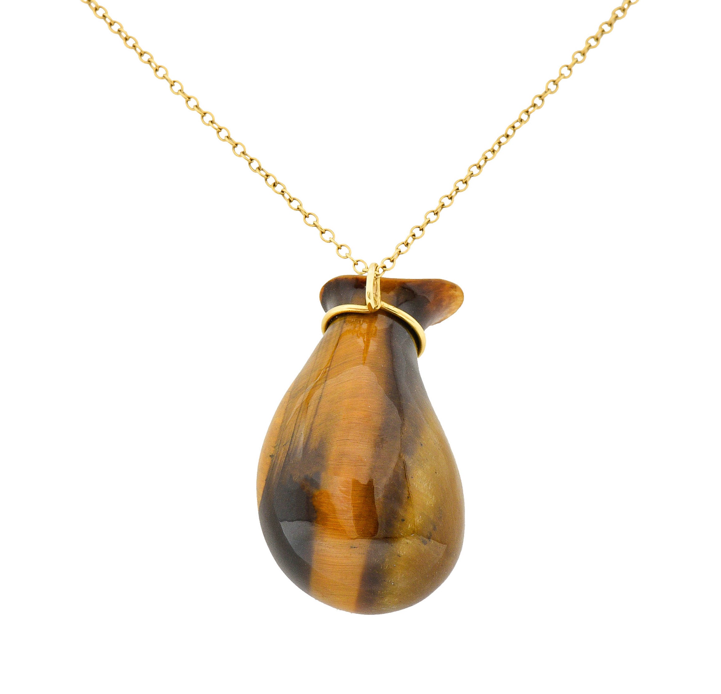 Elsa Peretti Tiffany & Co. Tiger's Eye Quartz 18 Karat Gold Bottle Jug Pendant NecklaceNecklace - Wilson's Estate Jewelry