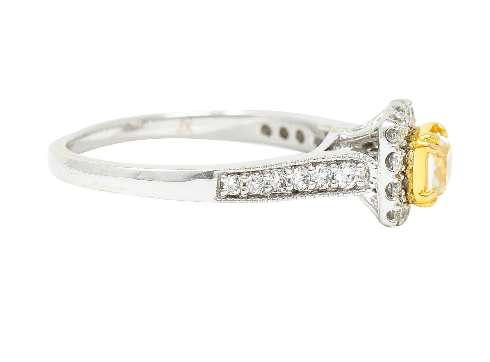 Contemporary 1.33 CTW Fancy Yellow Diamond & White Diamond 14 Karat Two-Tone Gold Engagement Ring IGIRing - Wilson's Estate Jewelry